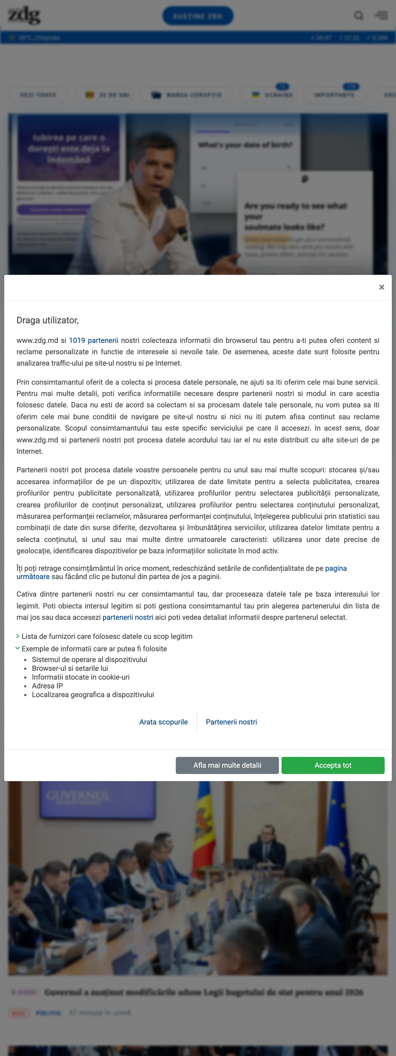 Screenshot of the Ziarul de Gardă front page