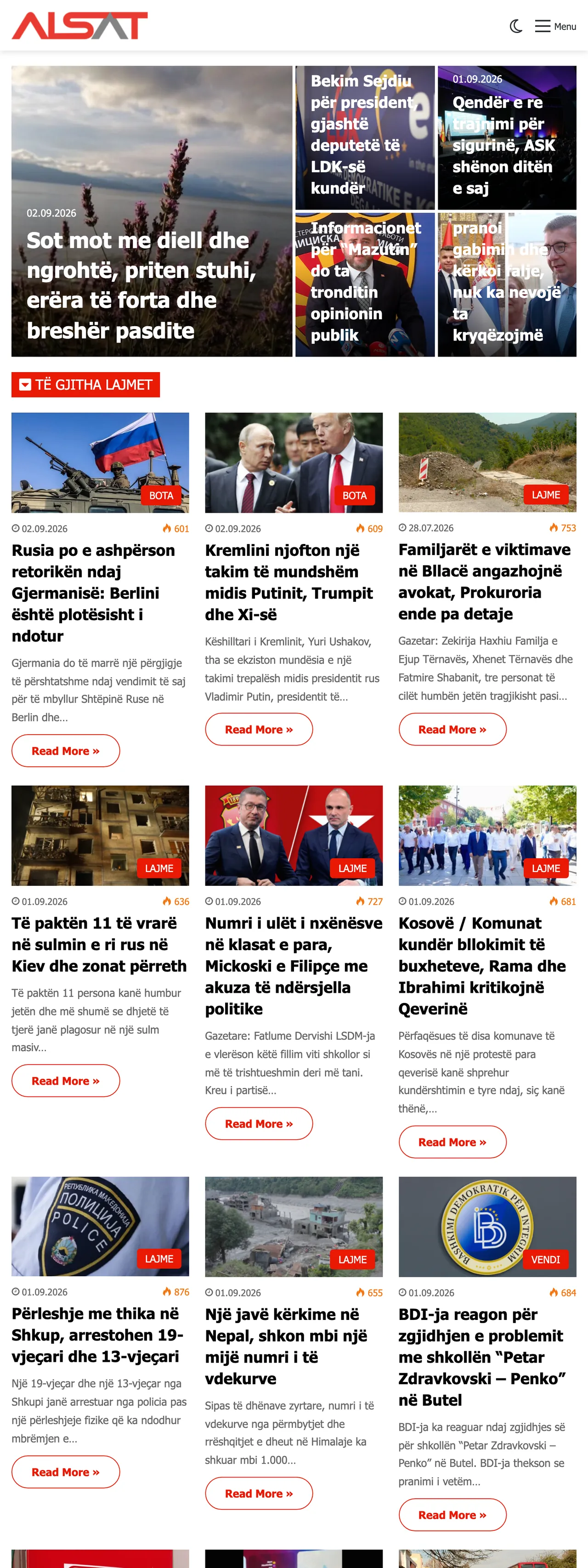 Screenshot of the ALSAT front page