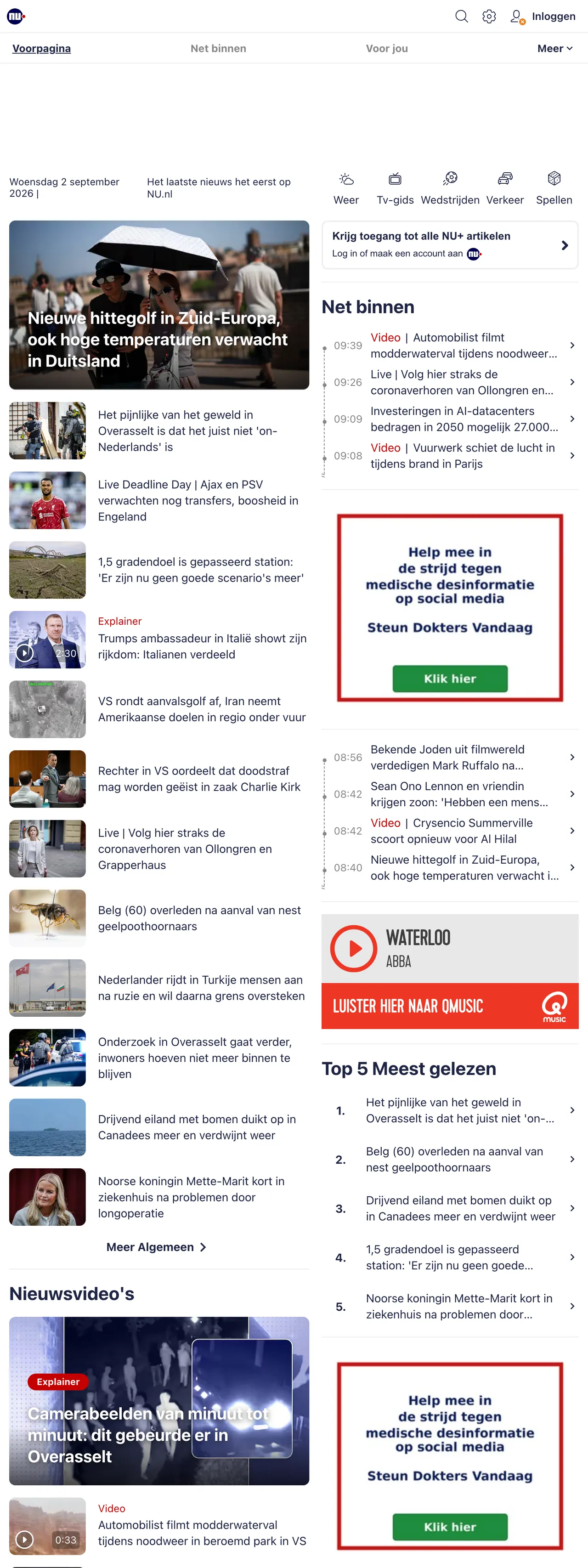 Screenshot of the NU.nl front page