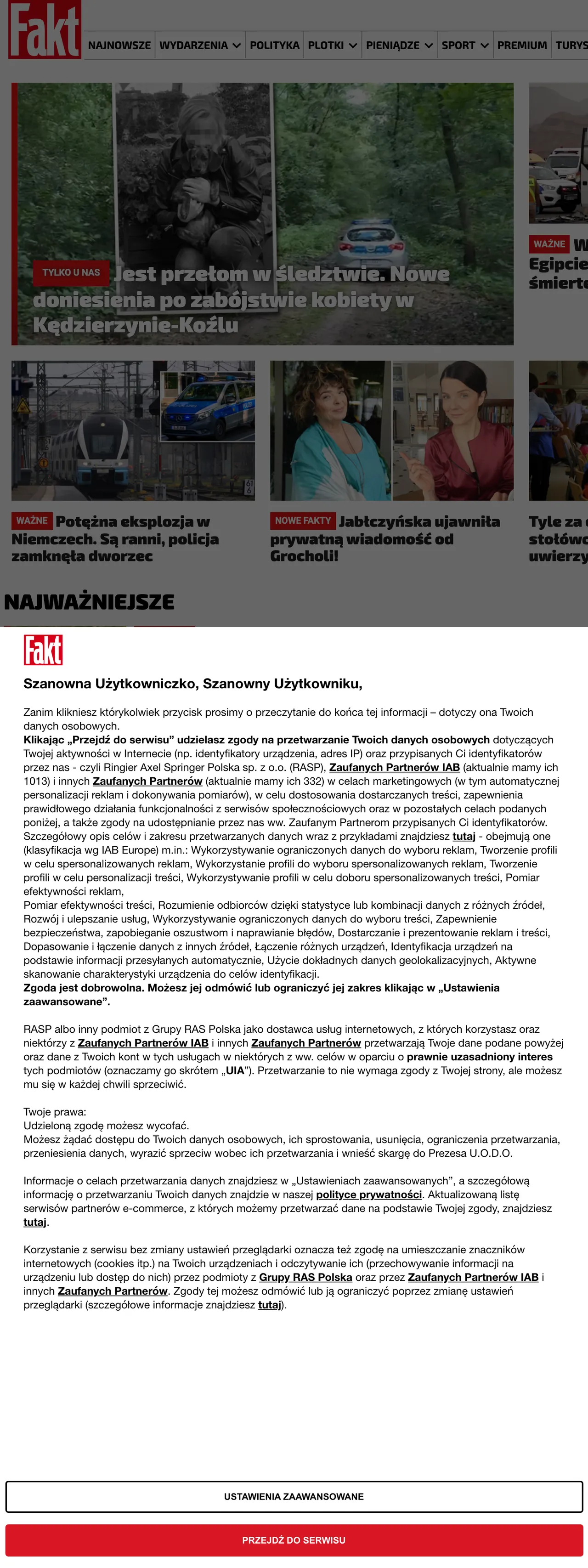 Screenshot of the Fakt front page