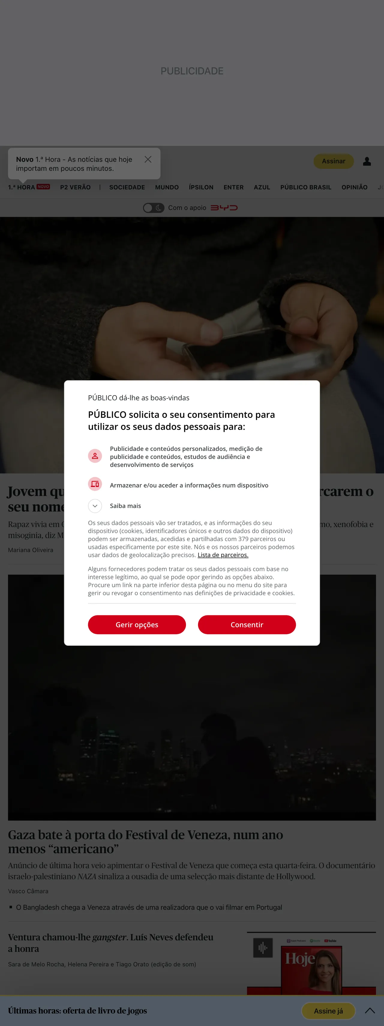 Screenshot of the Público front page