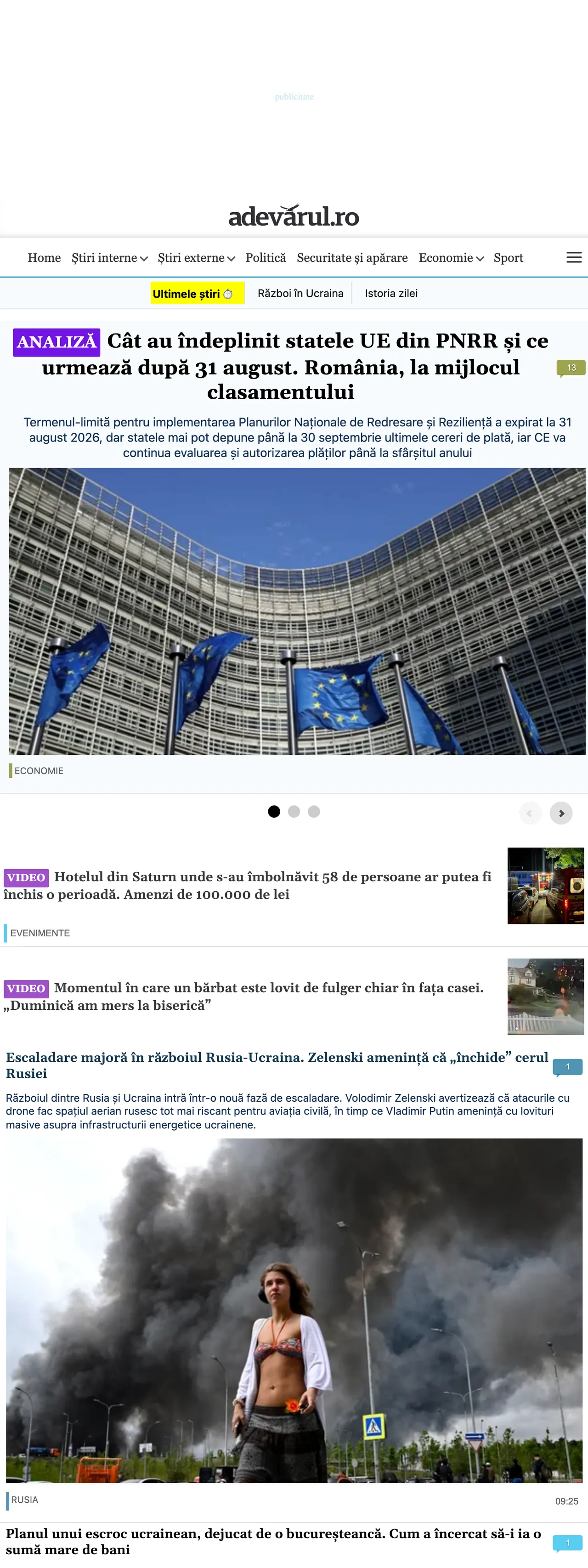 Screenshot of the Adevărul front page