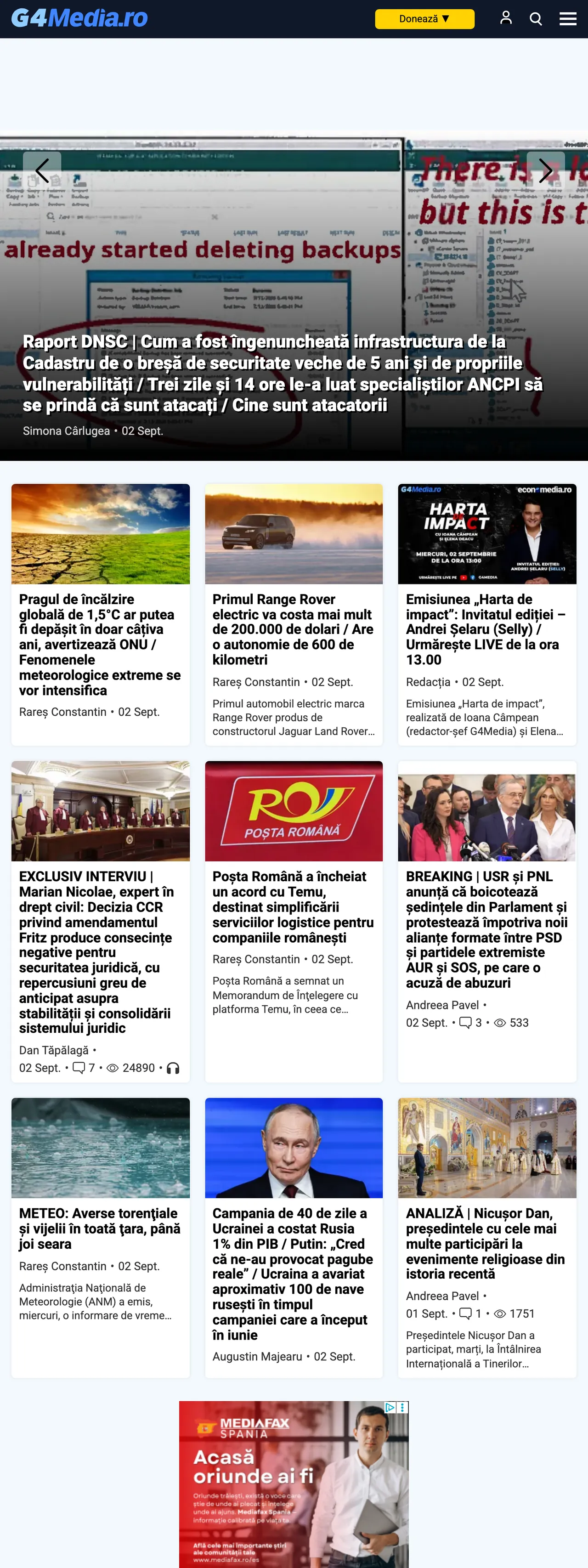Screenshot of the G4Media front page