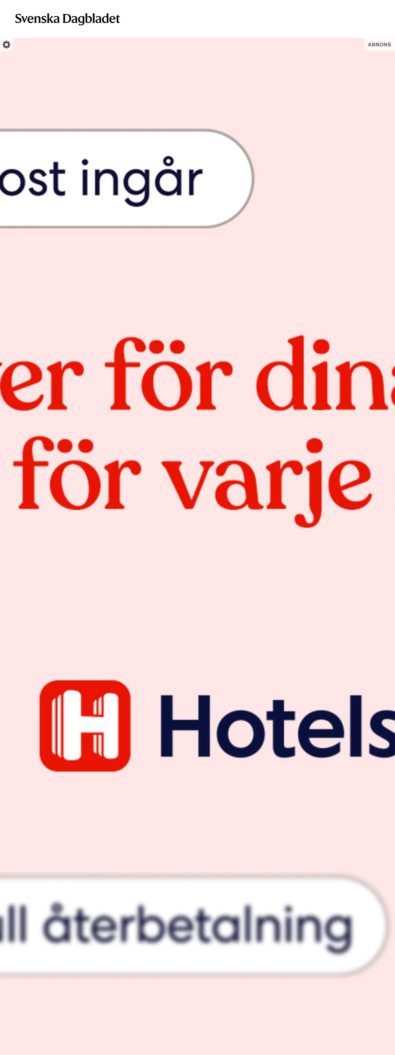 Screenshot of the Svenska Dagbladet front page