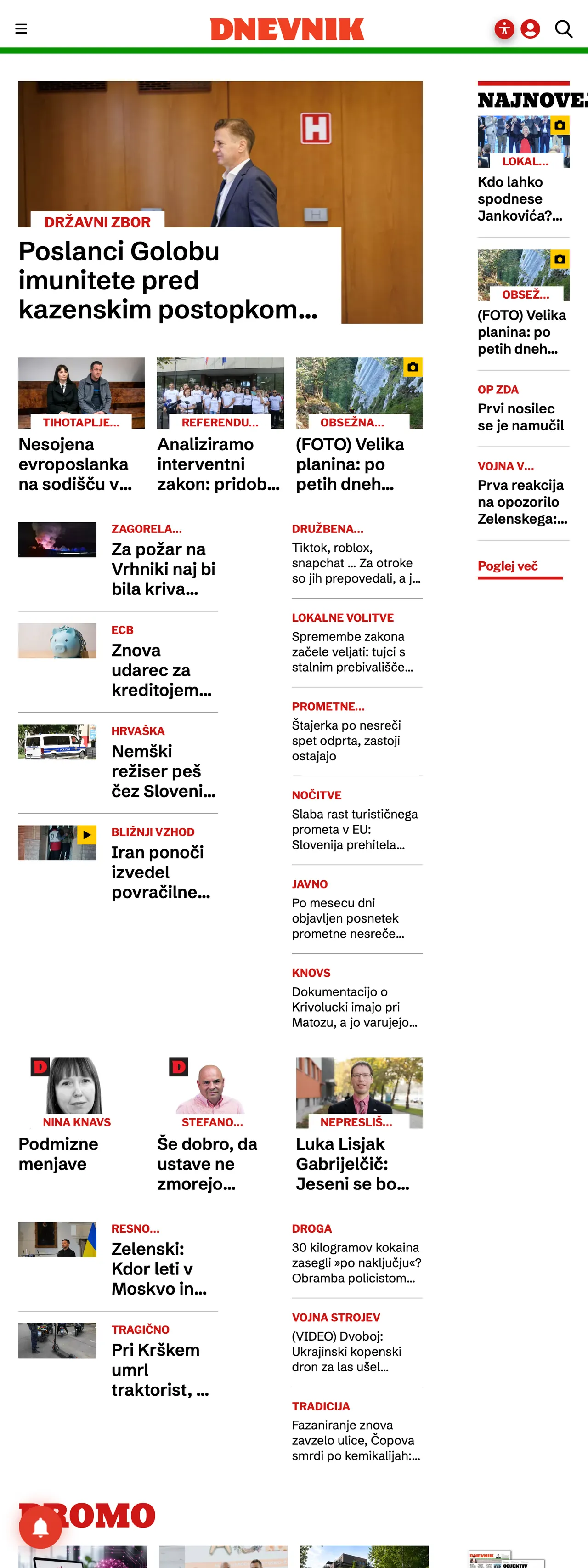 Screenshot of the Dnevnik front page
