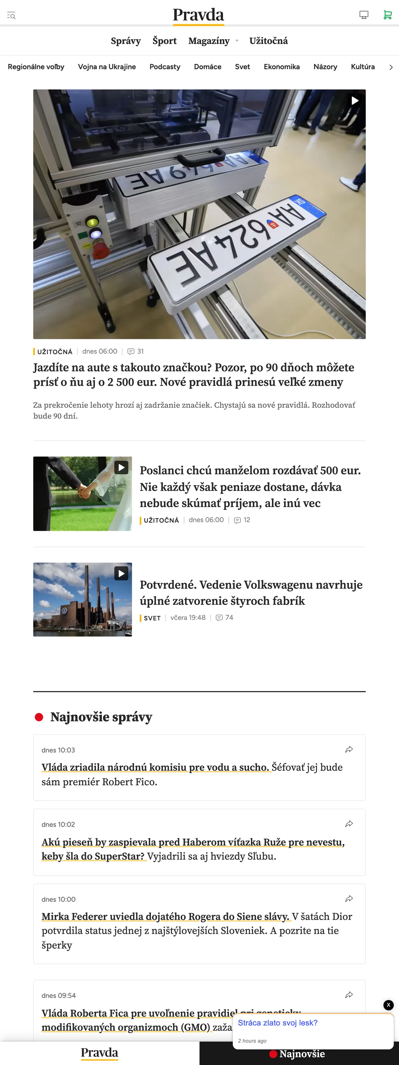 Screenshot of the Pravda front page