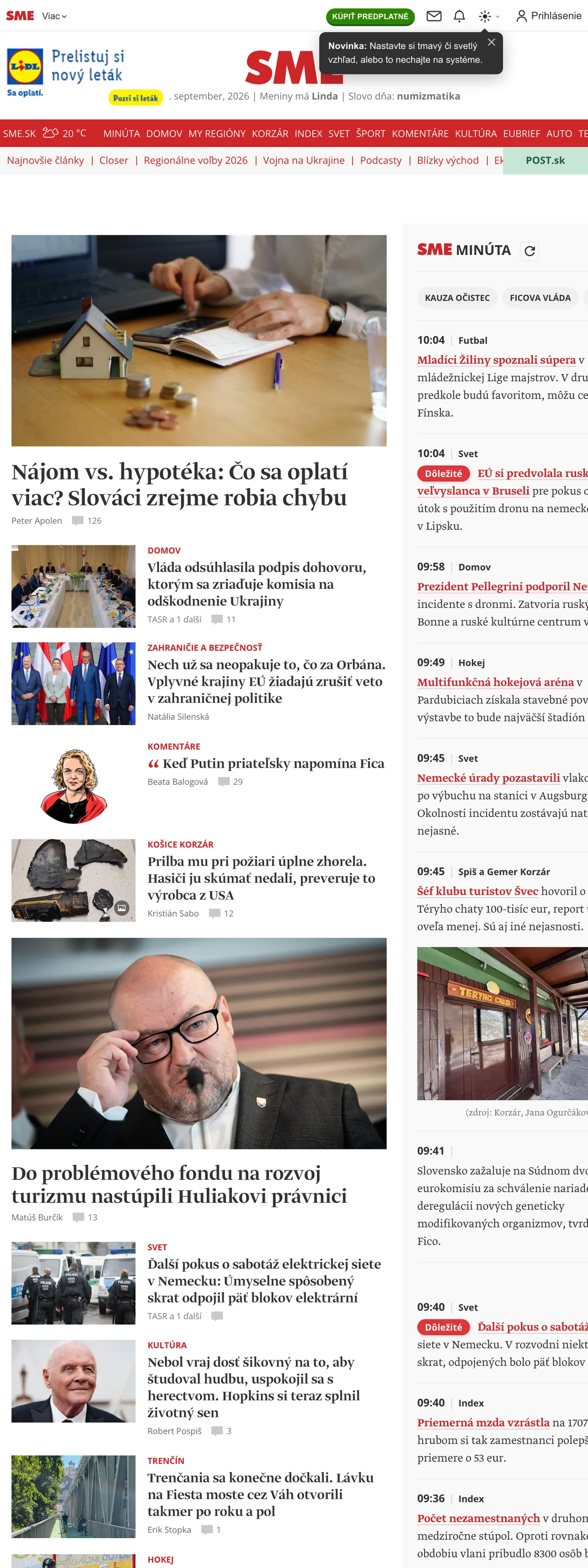 Screenshot of the SME front page