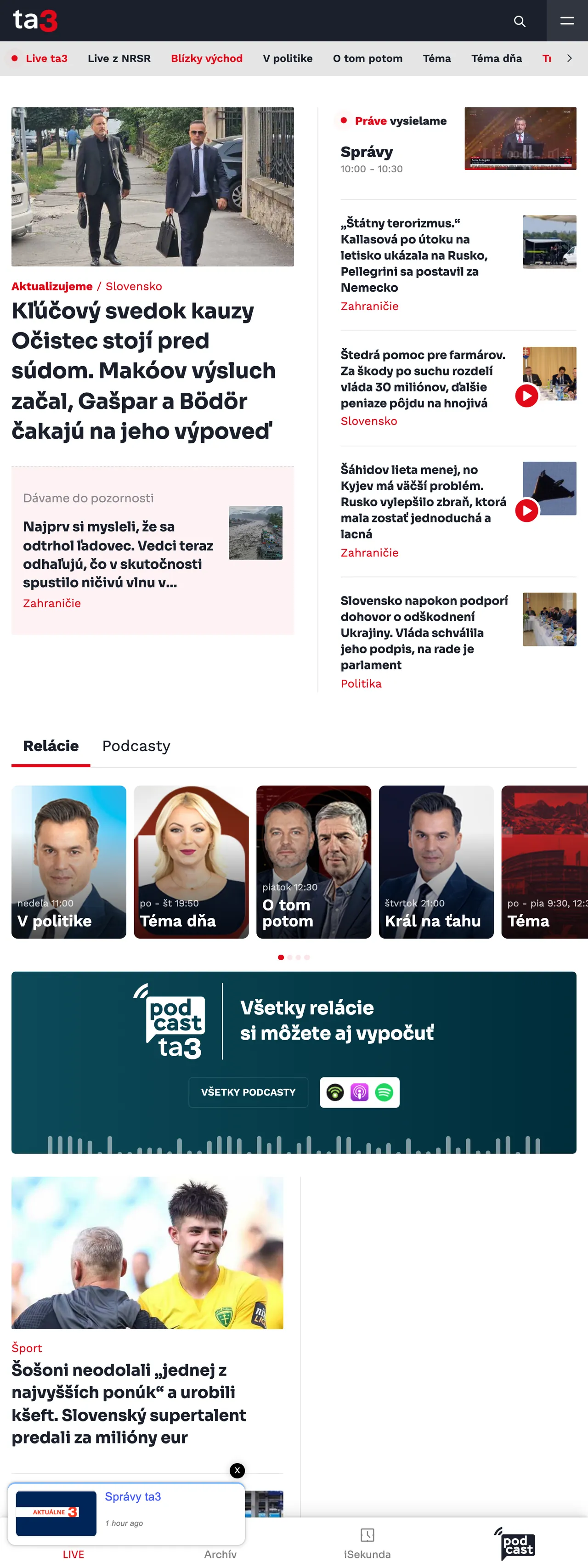 Screenshot of the TA3 front page