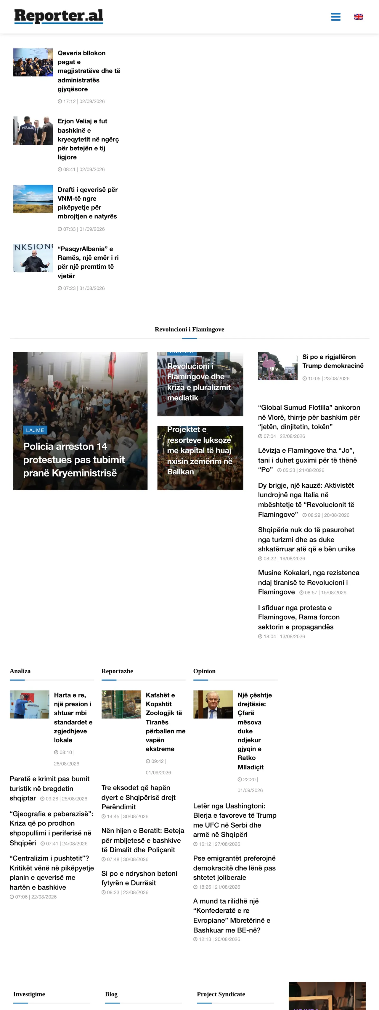 Screenshot of the Reporter.al front page