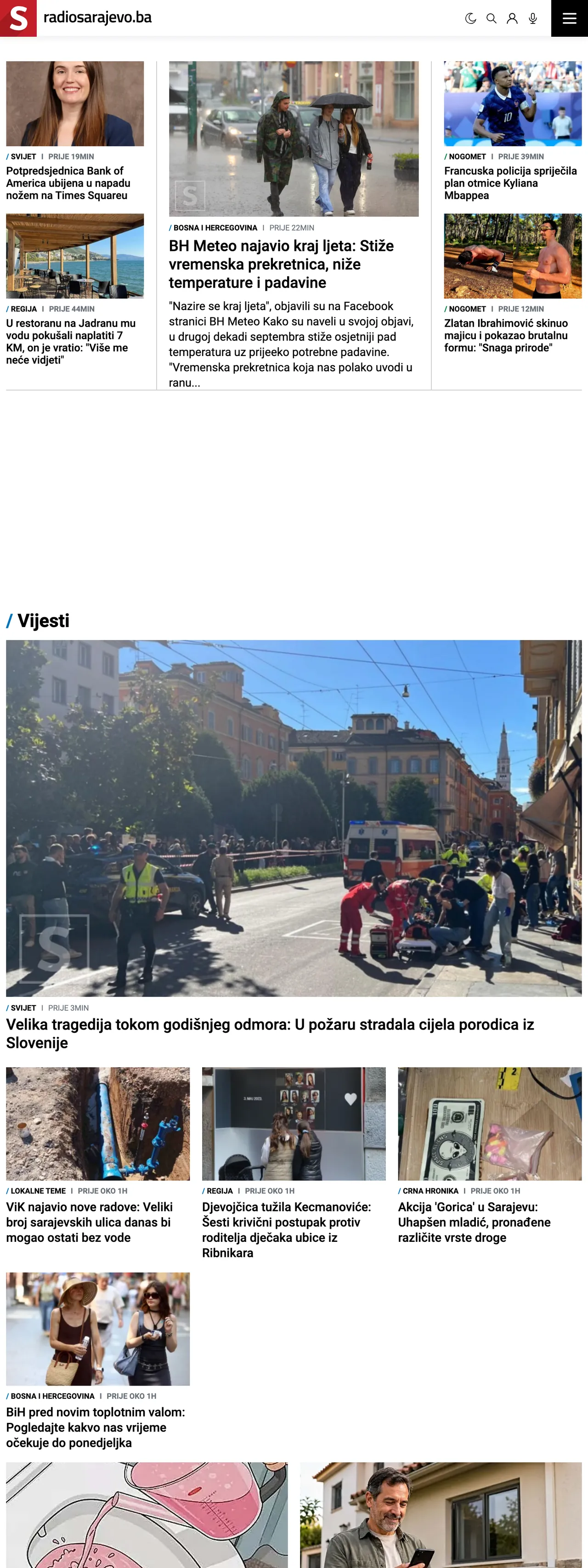 Screenshot of the Radio Sarajevo front page