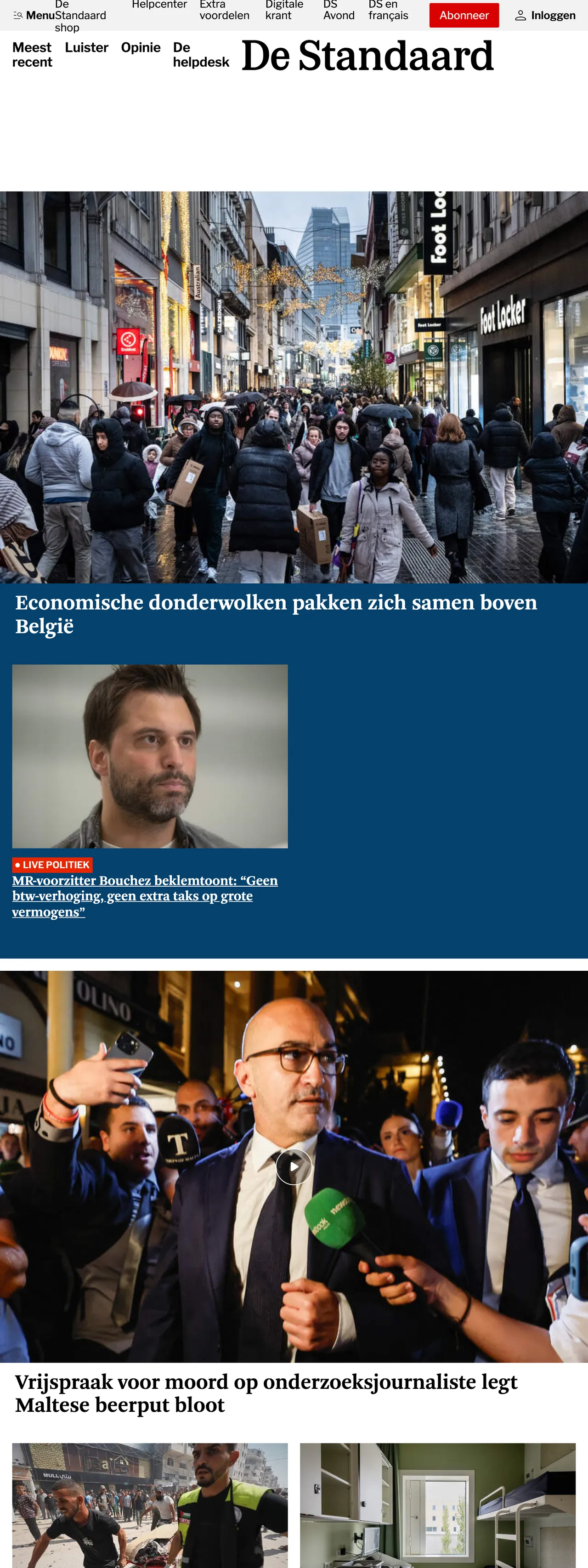 Screenshot of the De Standaard front page