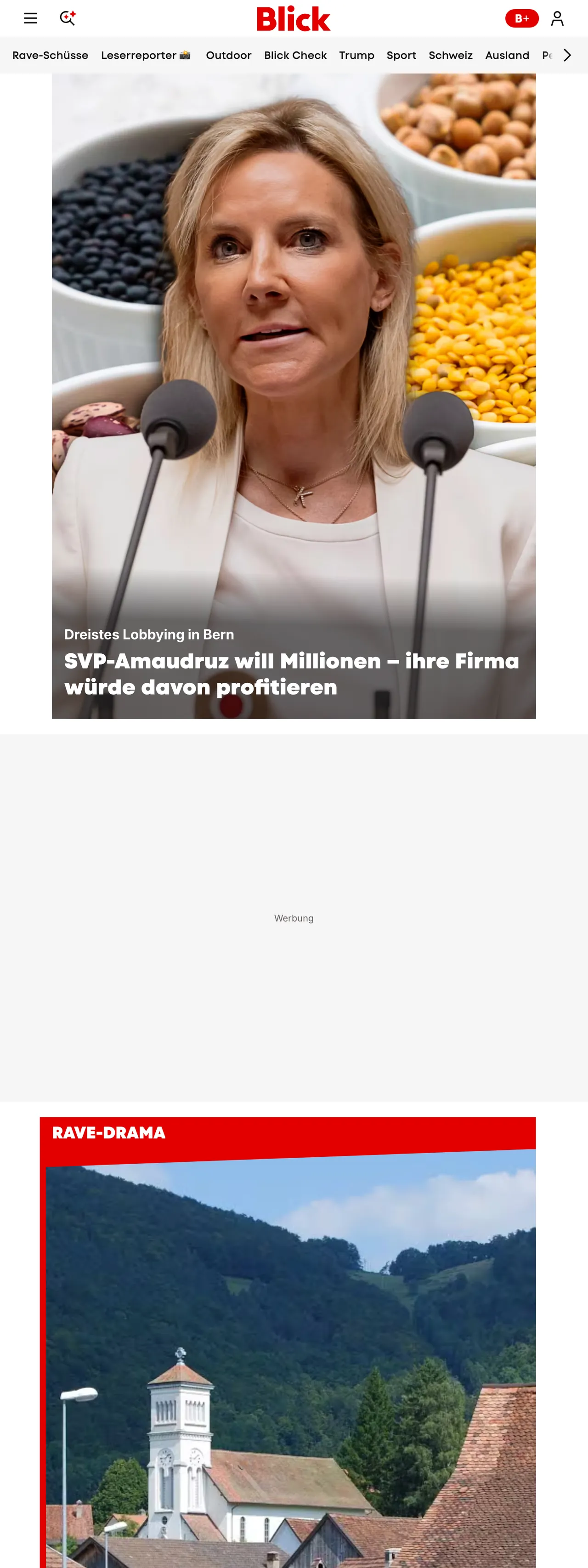 Screenshot of the Blick front page