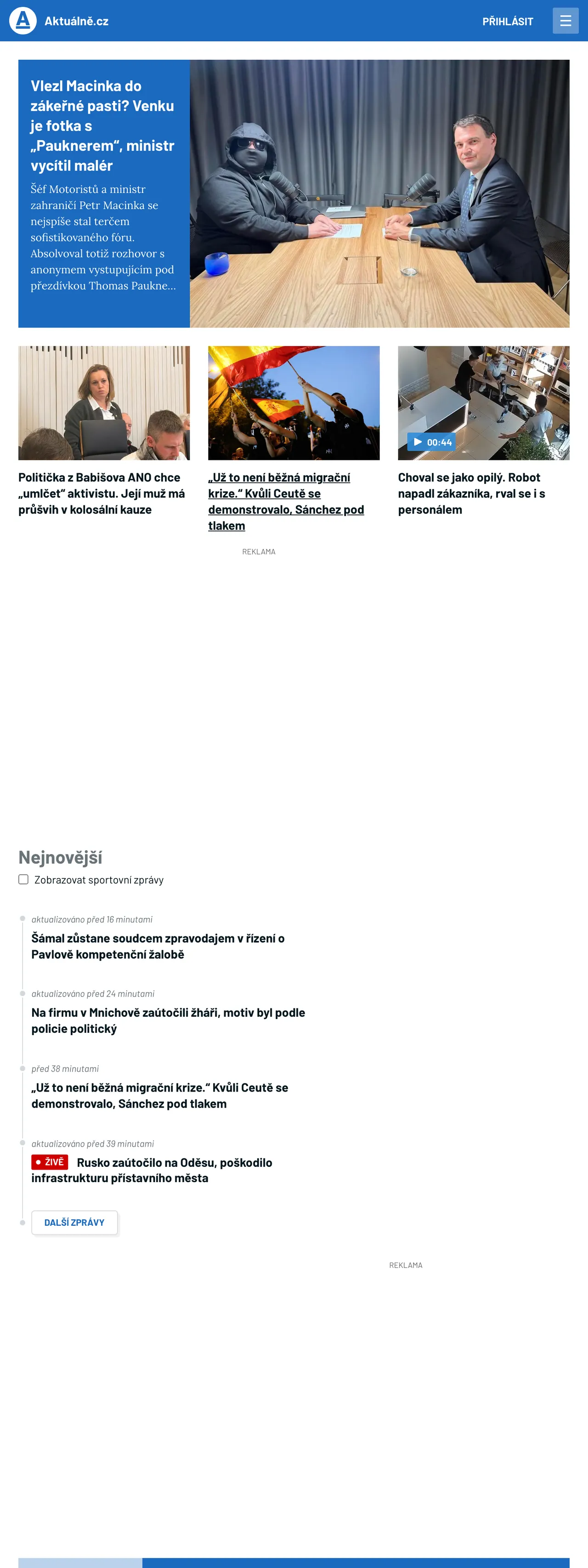 Screenshot of the Aktuálně.cz front page