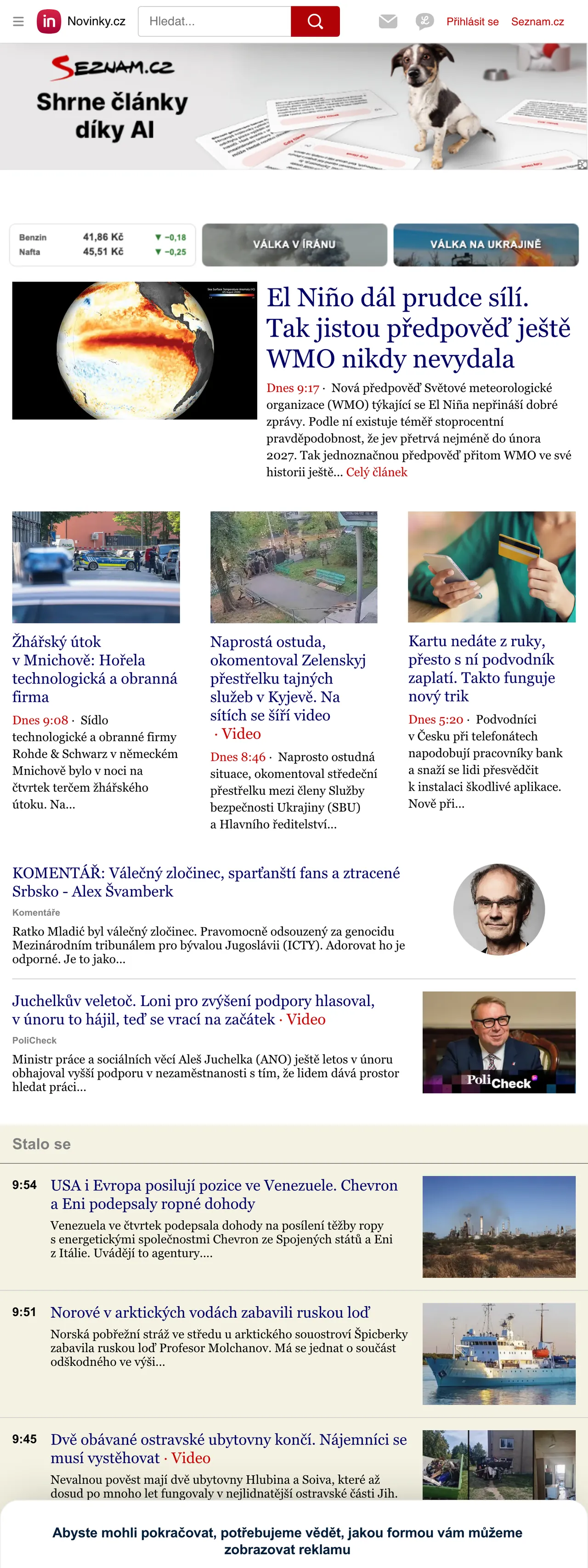 Screenshot of the Novinky.cz front page