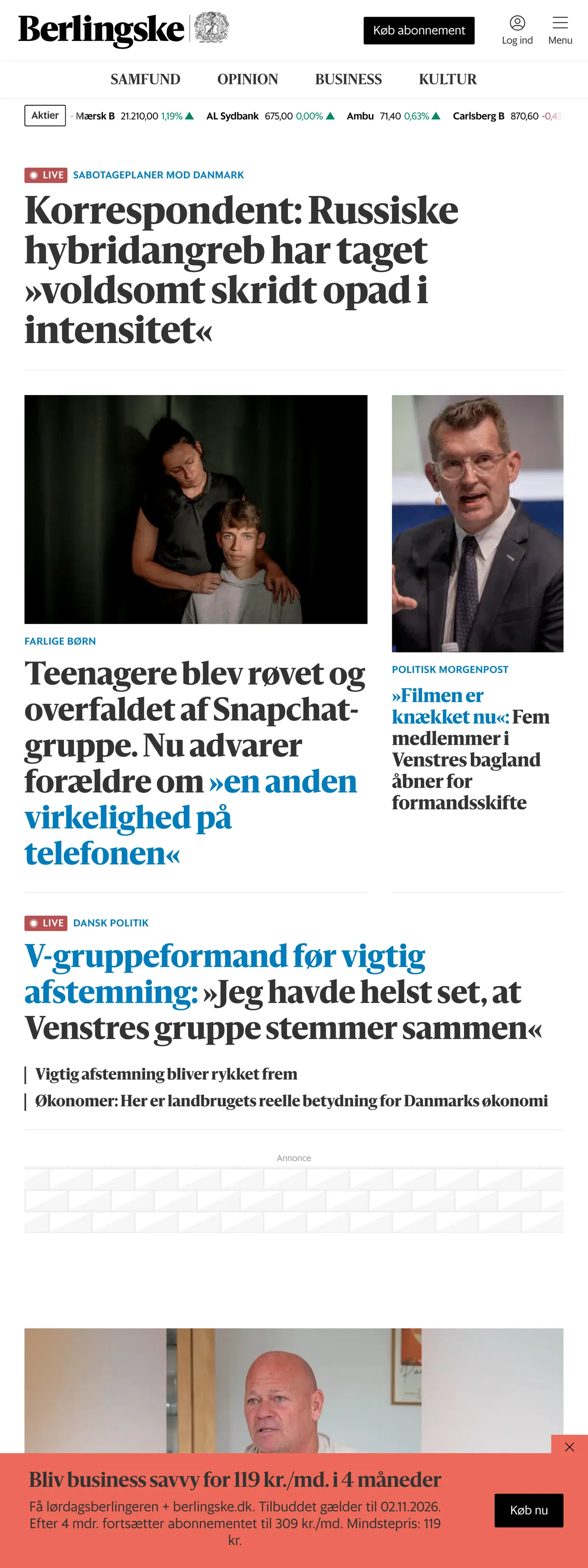 Screenshot of the Berlingske front page