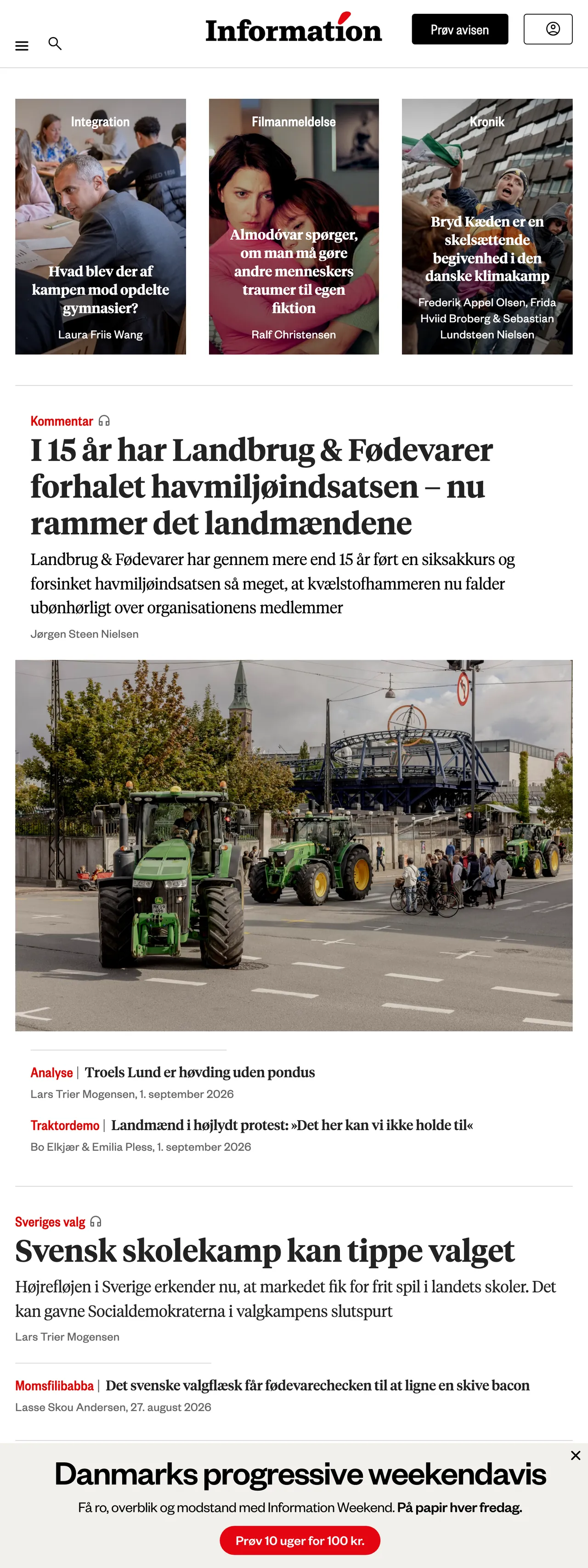 Screenshot of the Information front page