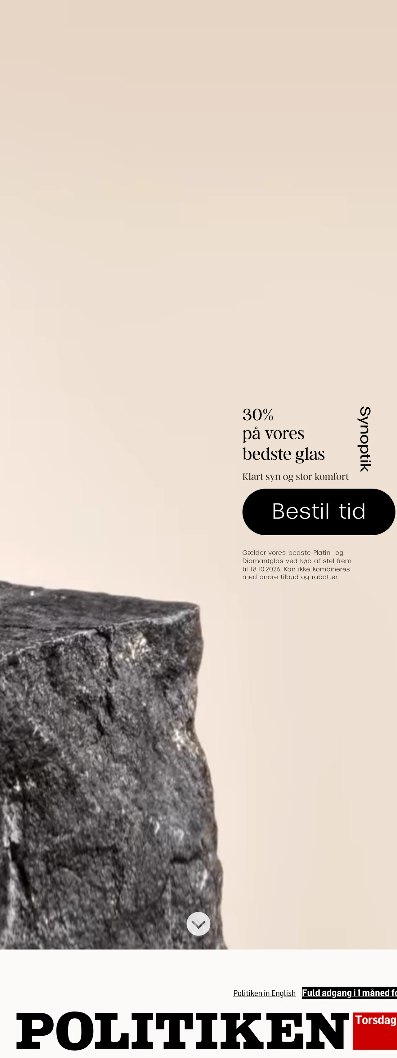 Screenshot of the Politiken front page