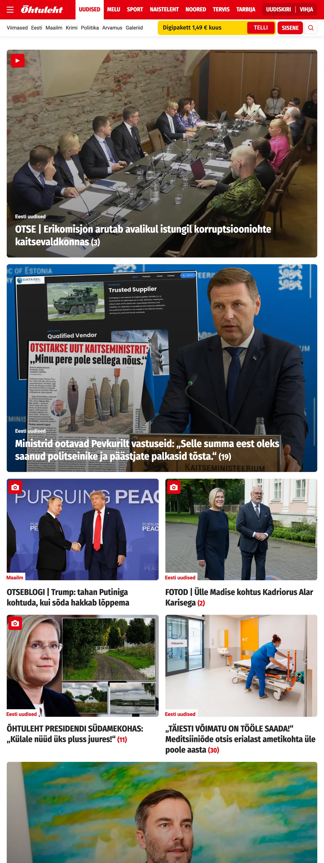 Screenshot of the Õhtuleht front page