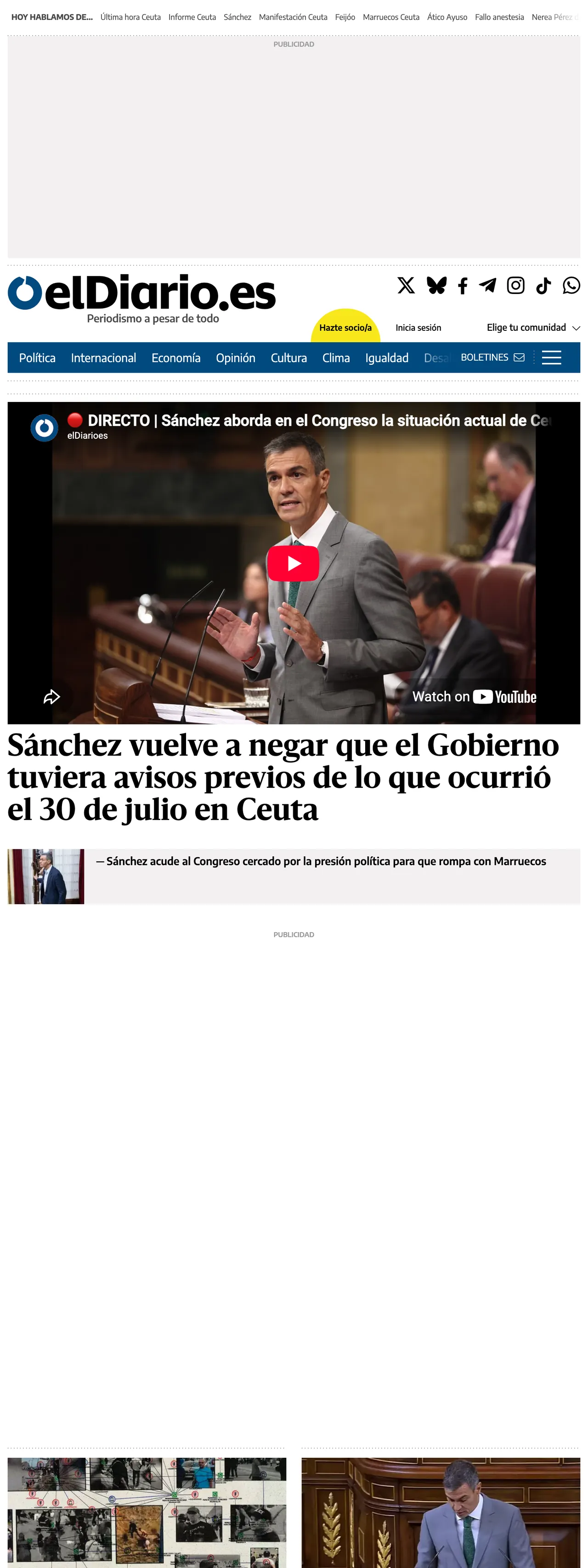 Screenshot of the elDiario.es front page