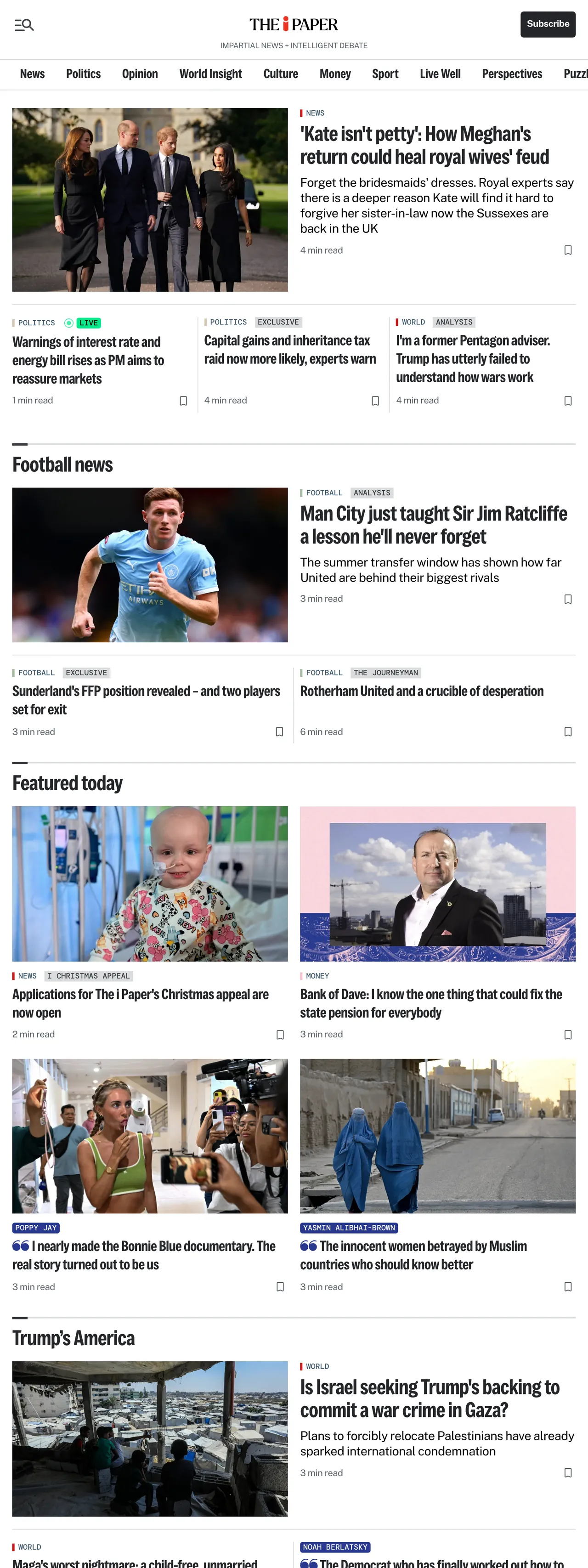 Screenshot of the The i Paper front page