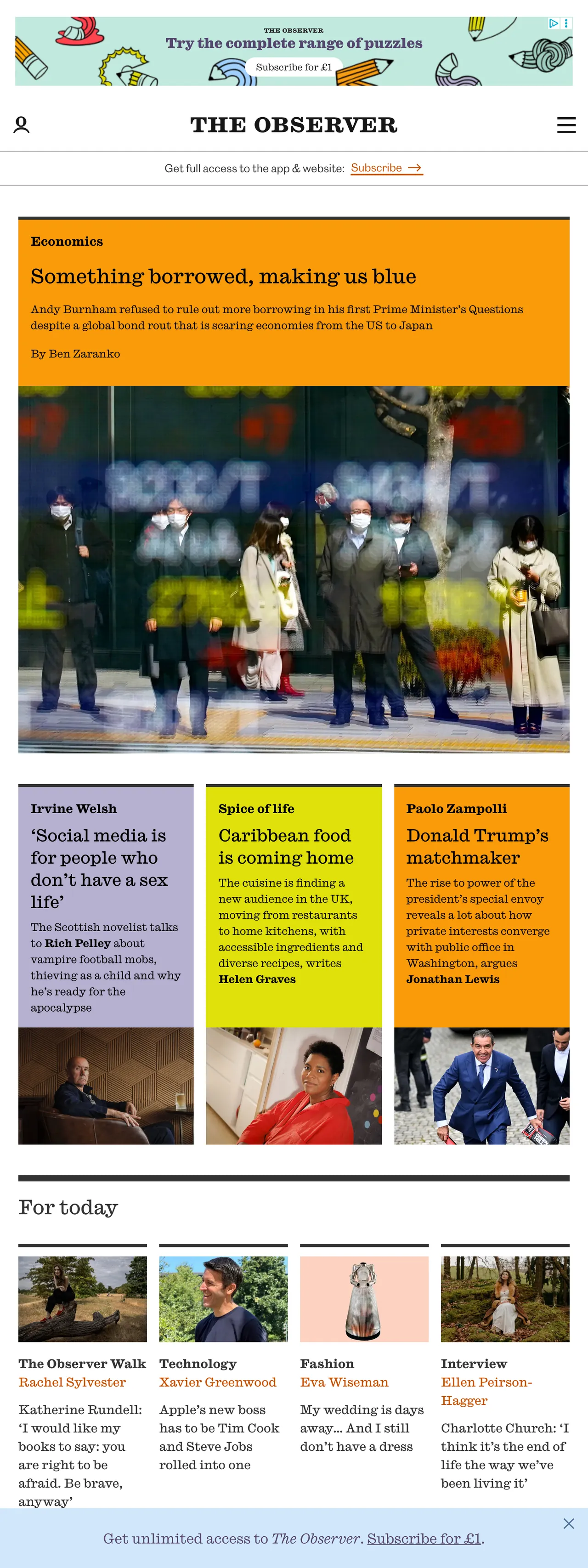 Screenshot of the The Observer front page