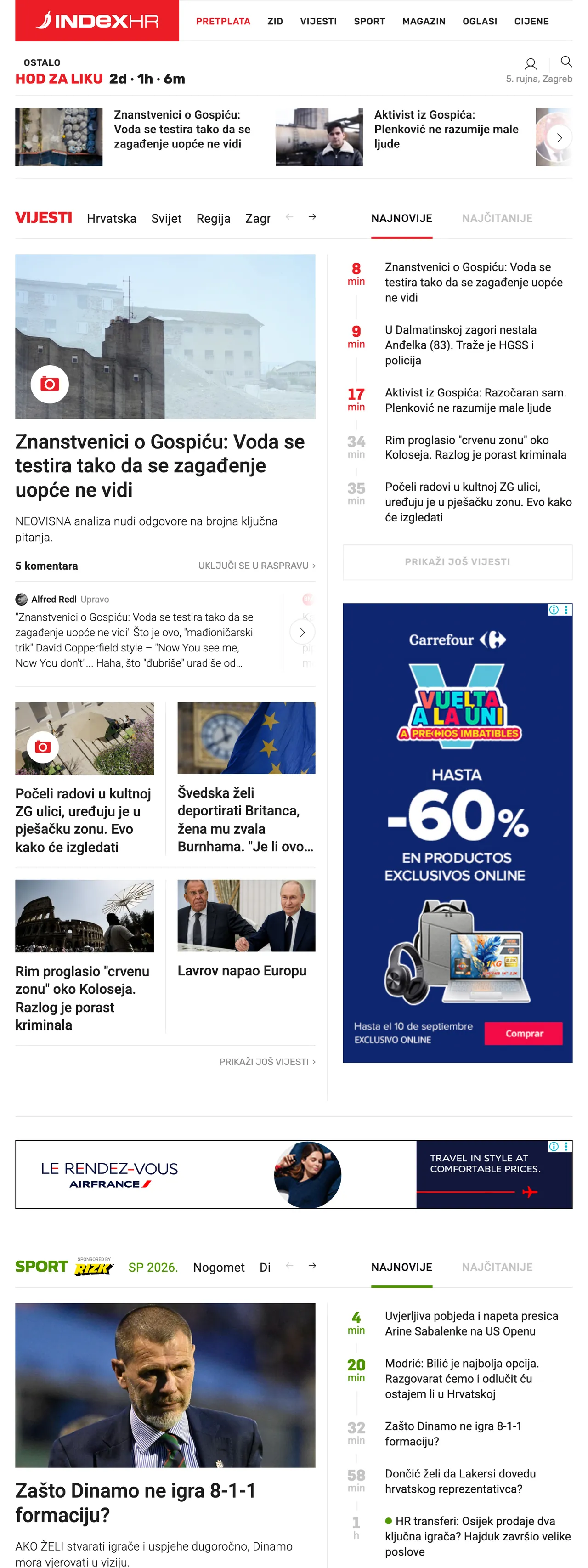 Screenshot of the Index.hr front page