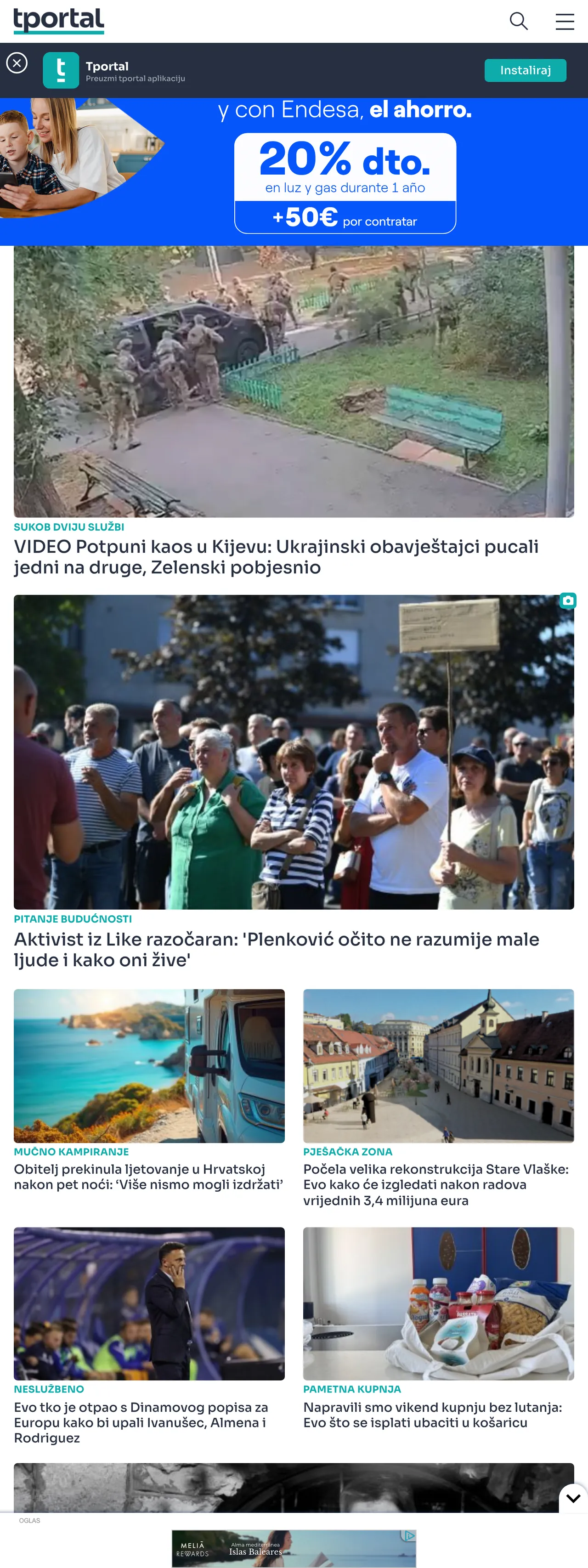 Screenshot of the tportal front page