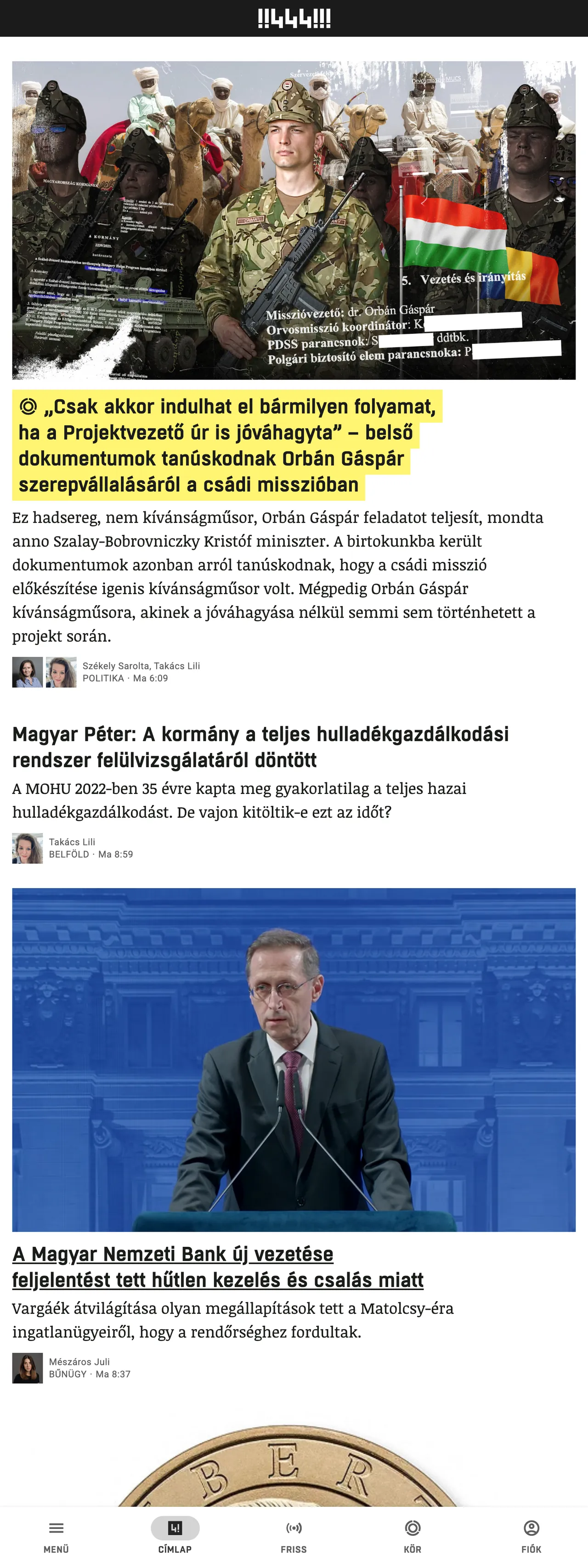 Screenshot of the 444 front page