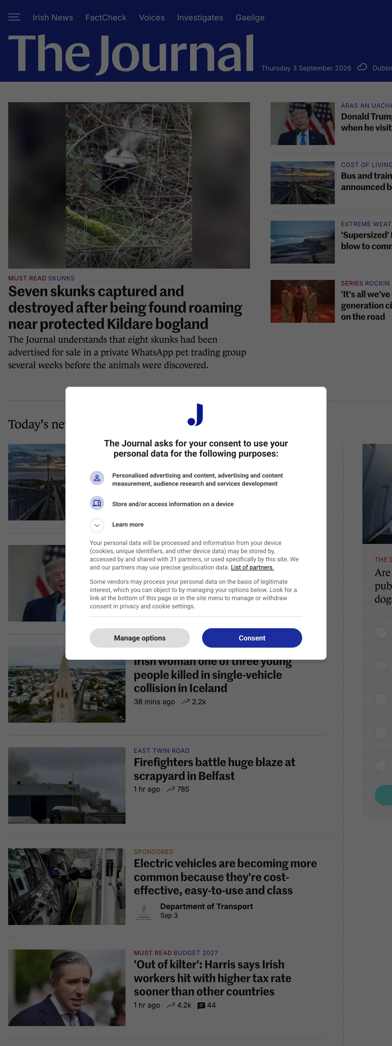 Screenshot of the TheJournal.ie front page