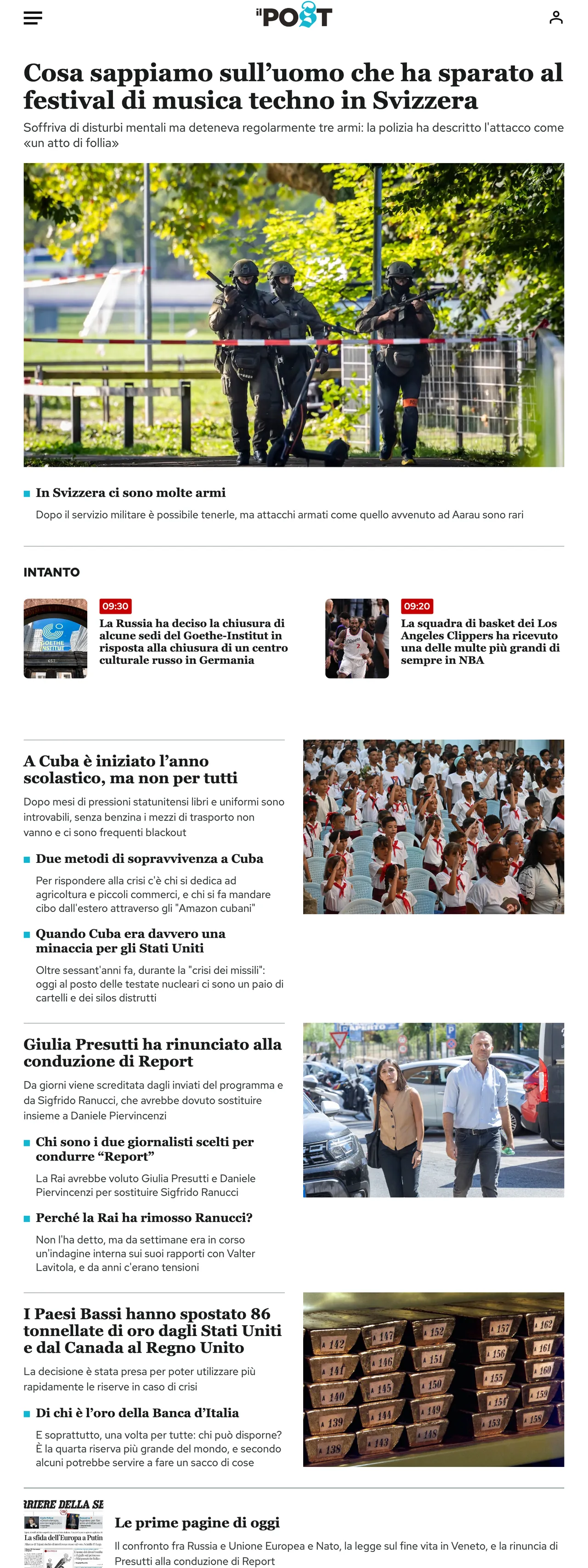 Screenshot of the Il Post front page