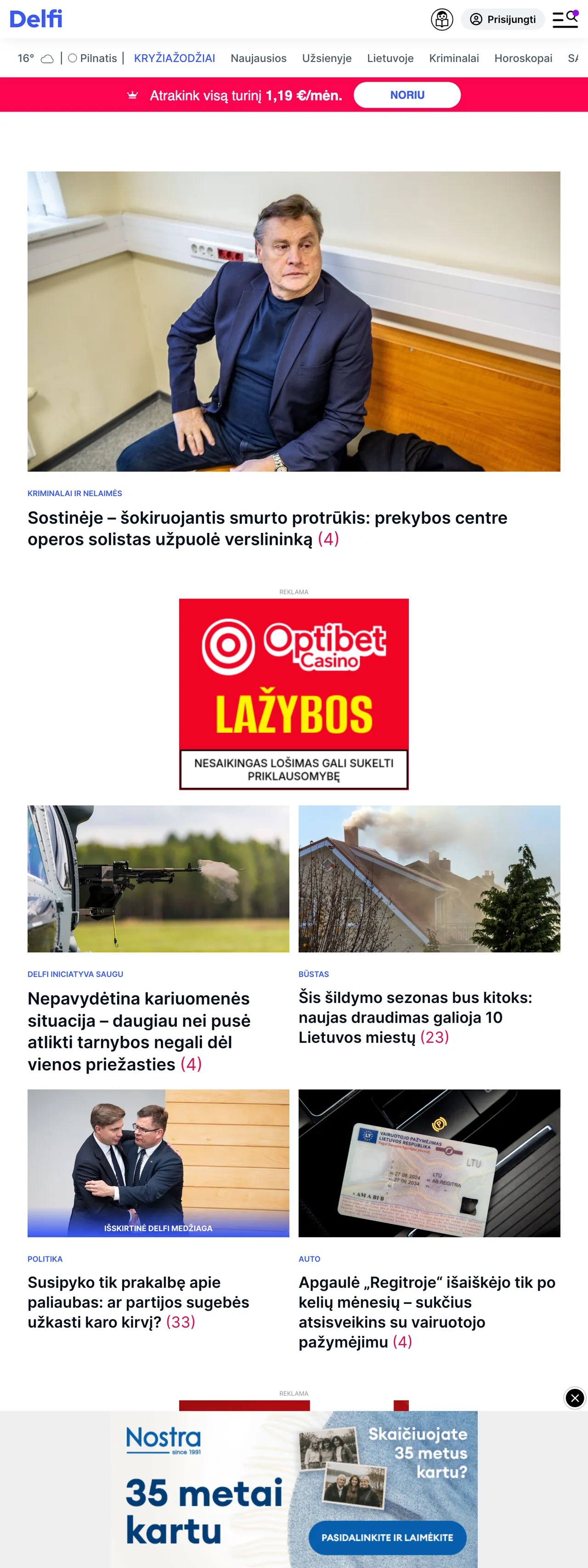 Screenshot of the Delfi front page