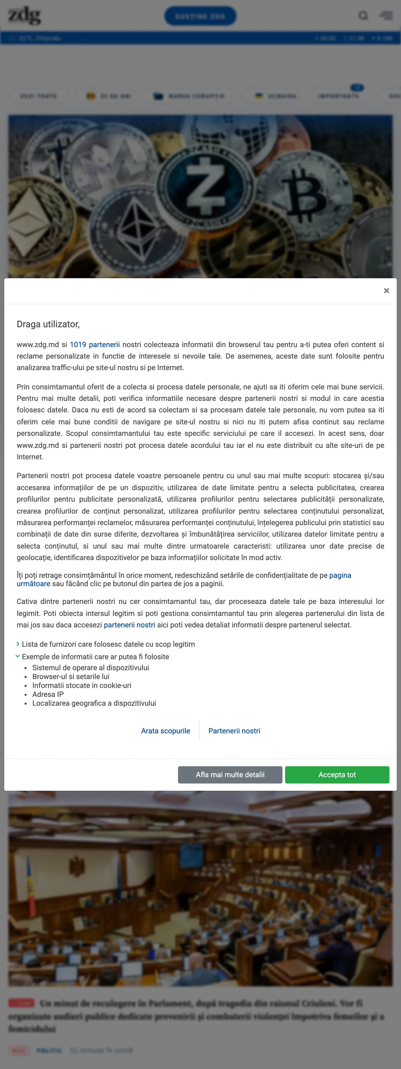 Screenshot of the Ziarul de Gardă front page