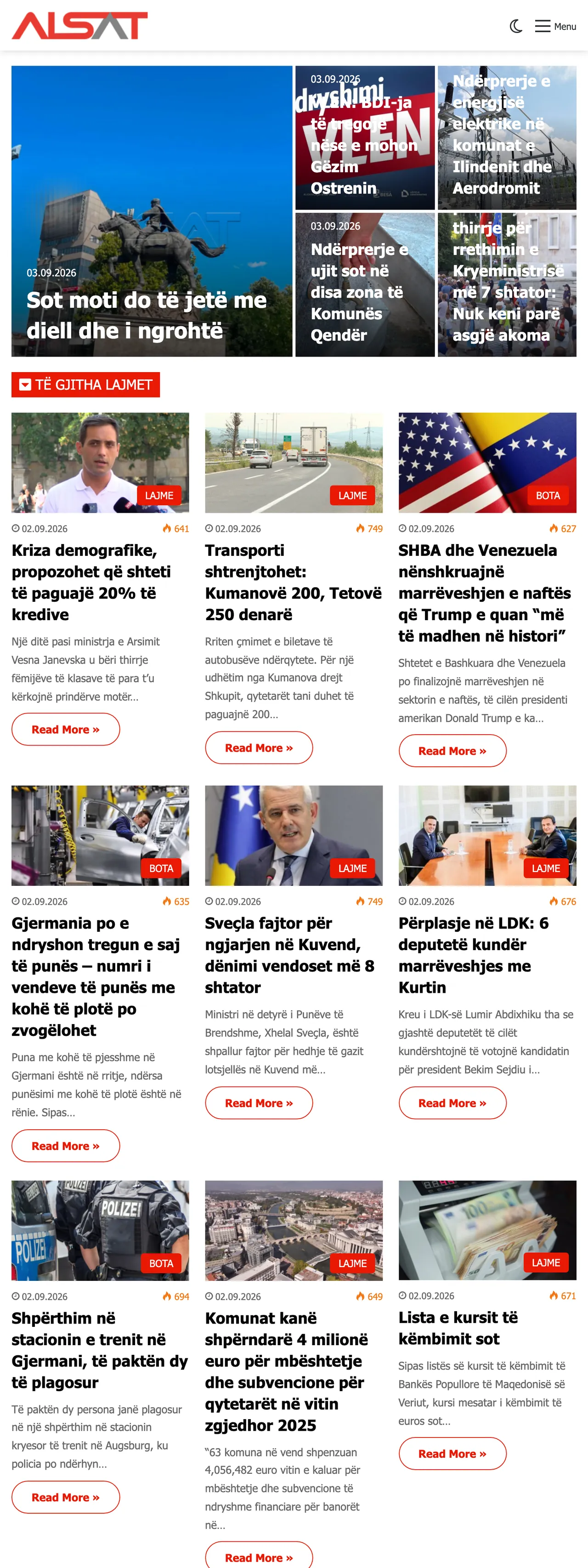 Screenshot of the ALSAT front page