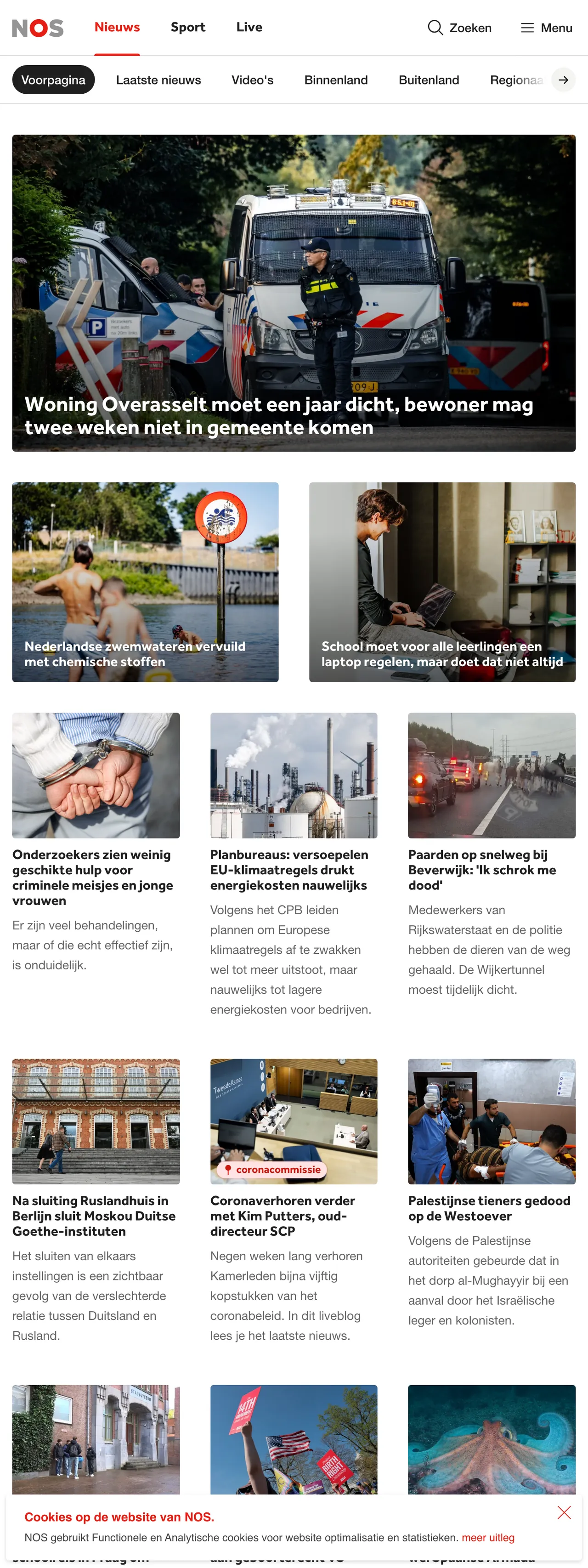 Screenshot of the NOS front page