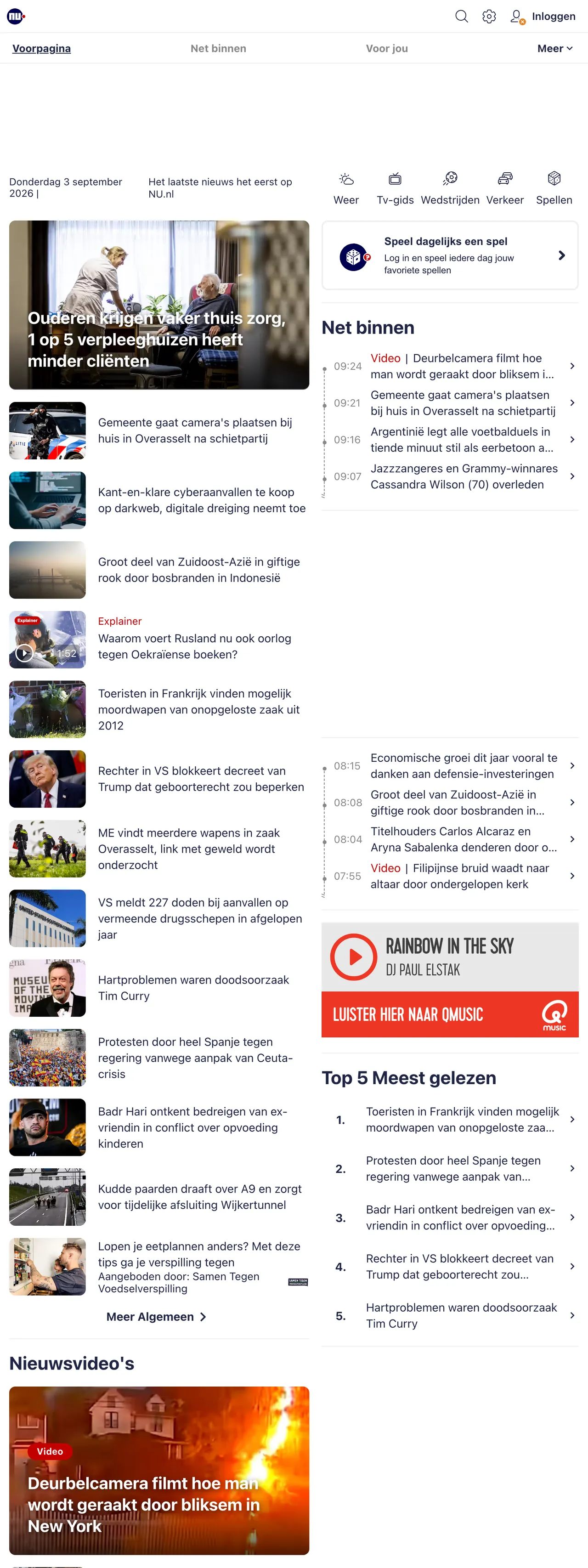 Screenshot of the NU.nl front page