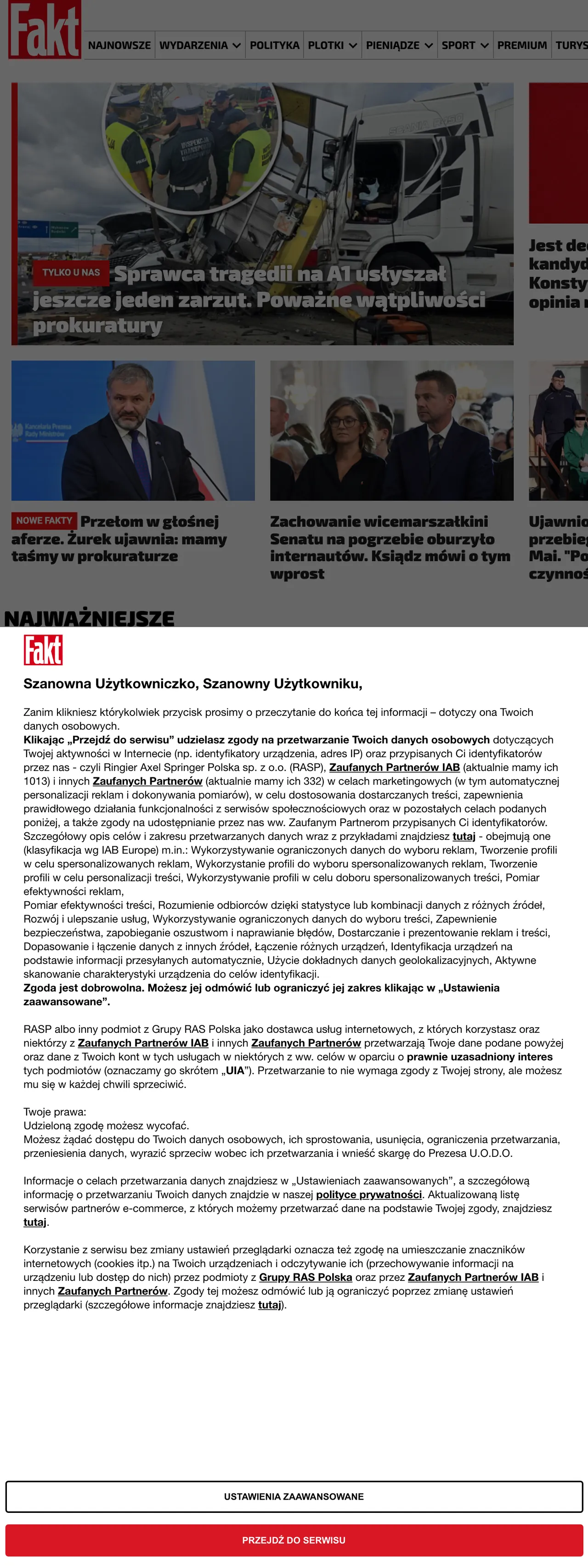 Screenshot of the Fakt front page