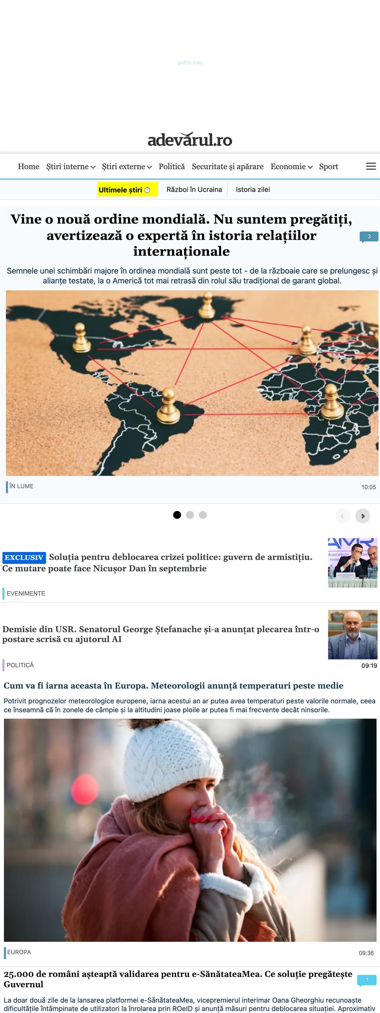 Screenshot of the Adevărul front page