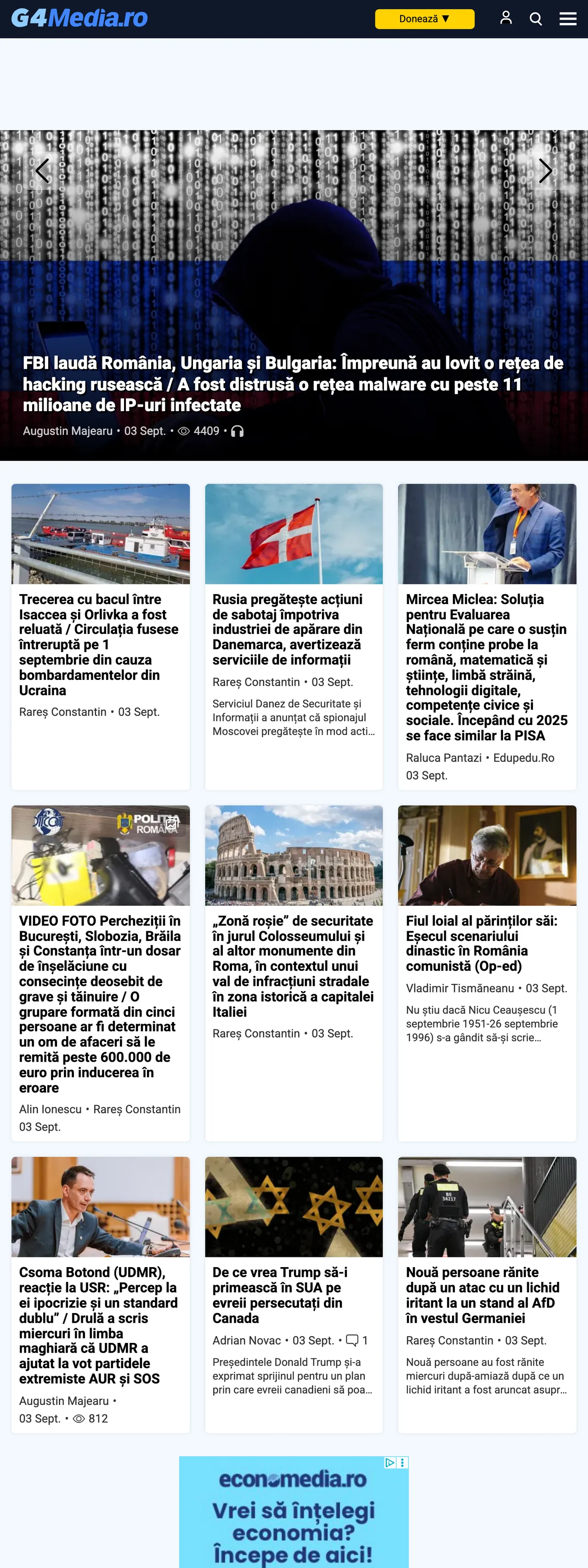 Screenshot of the G4Media front page