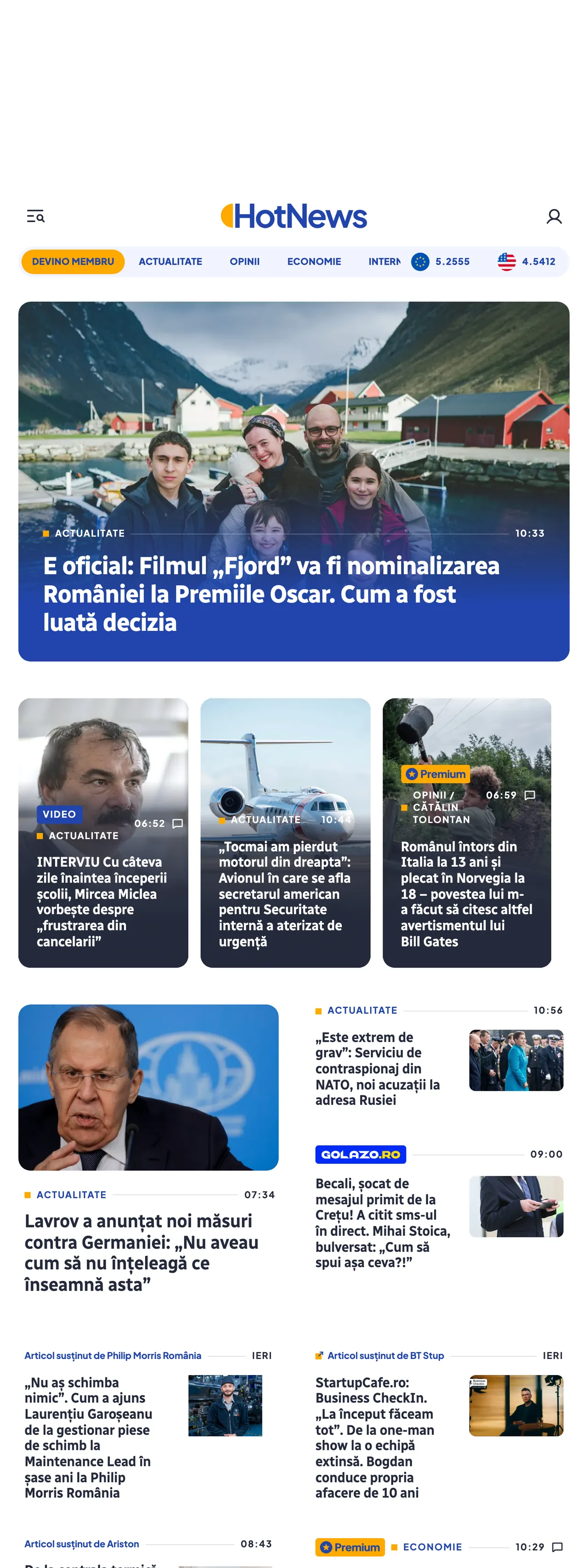Screenshot of the HotNews.ro front page