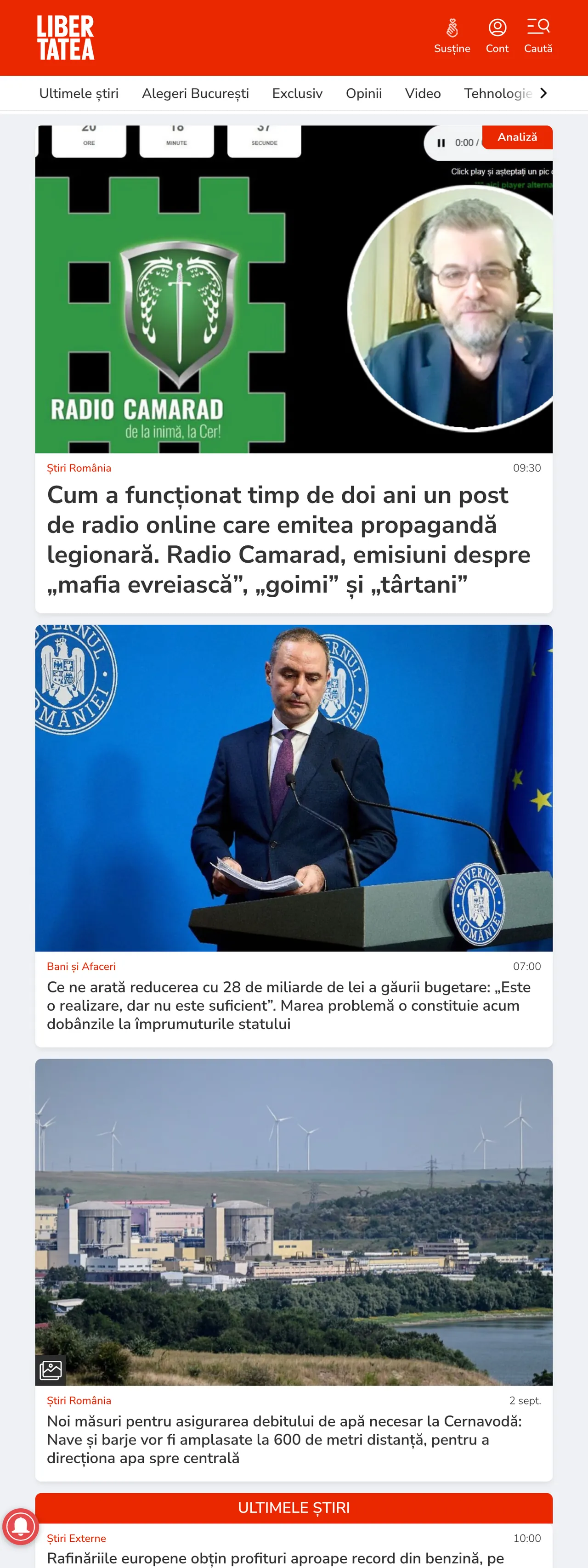 Screenshot of the Libertatea front page