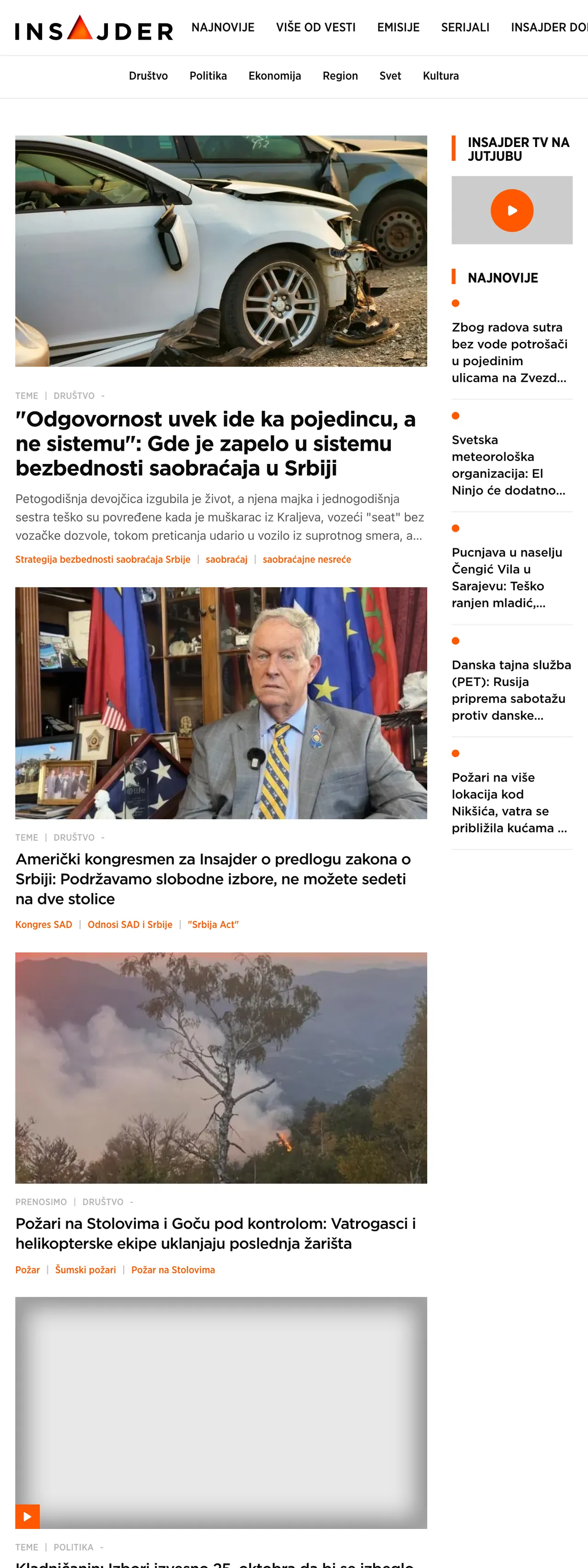 Screenshot of the Insajder front page