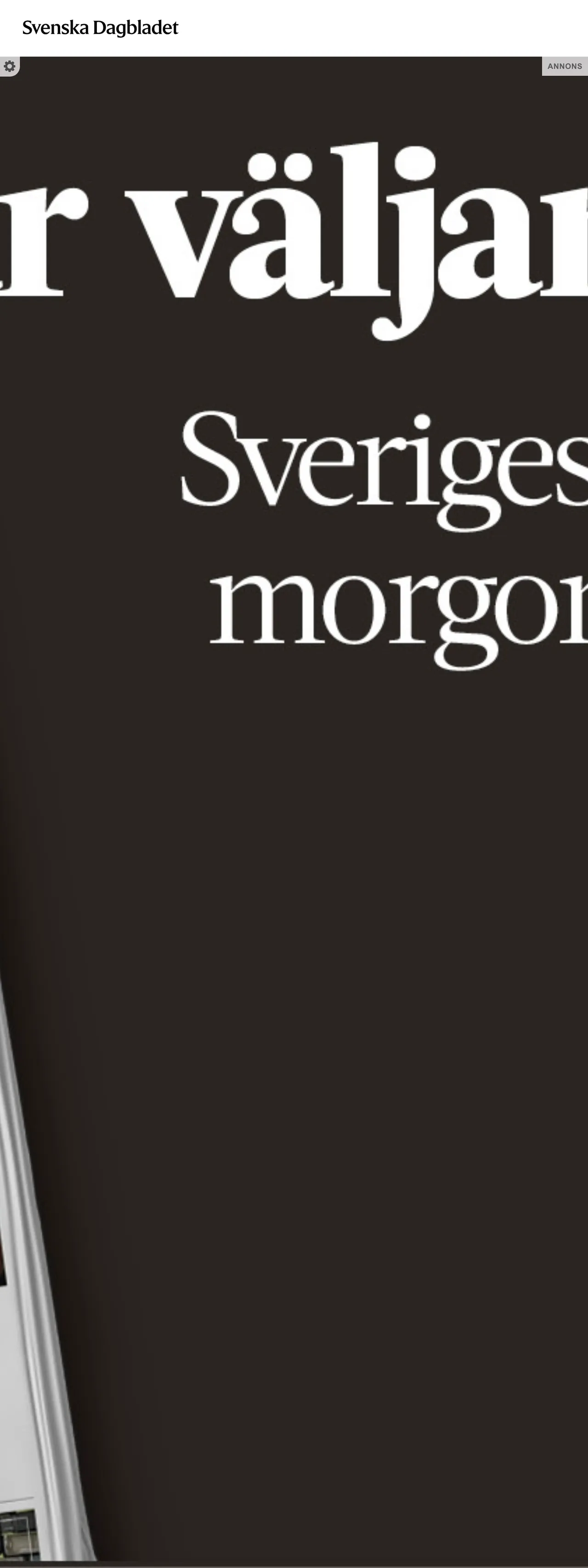 Screenshot of the Svenska Dagbladet front page