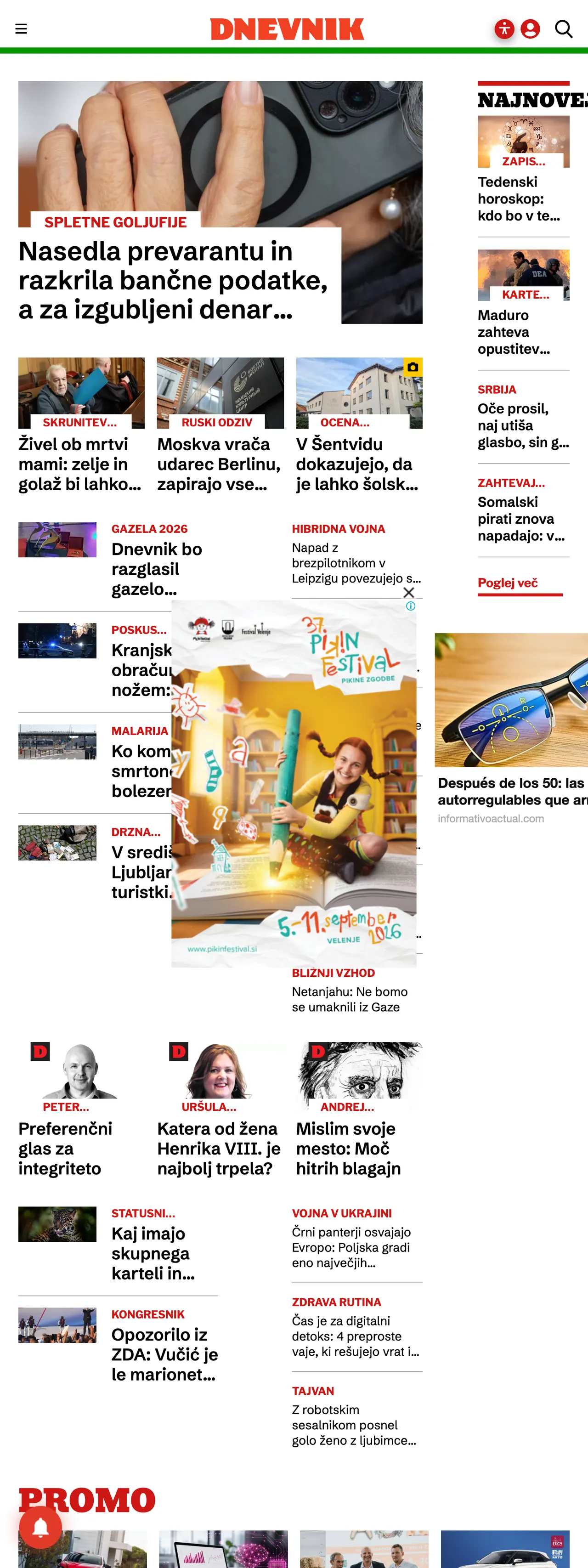Screenshot of the Dnevnik front page