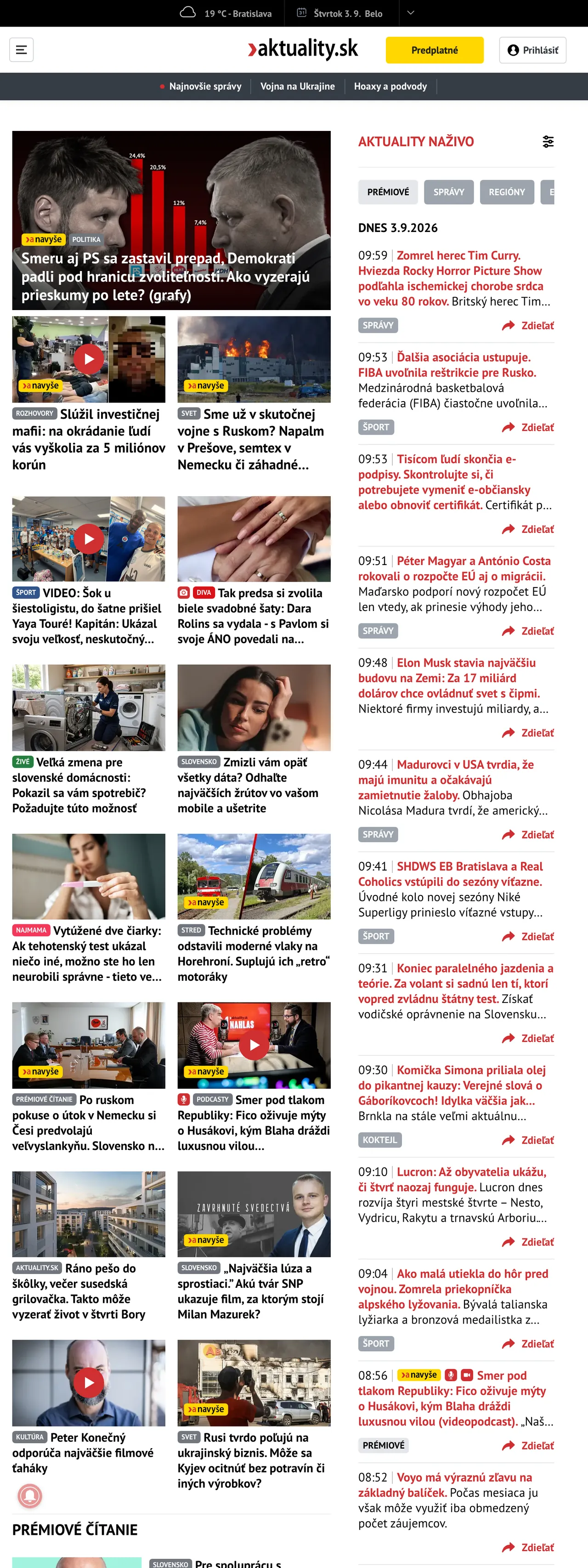 Screenshot of the Aktuality.sk front page