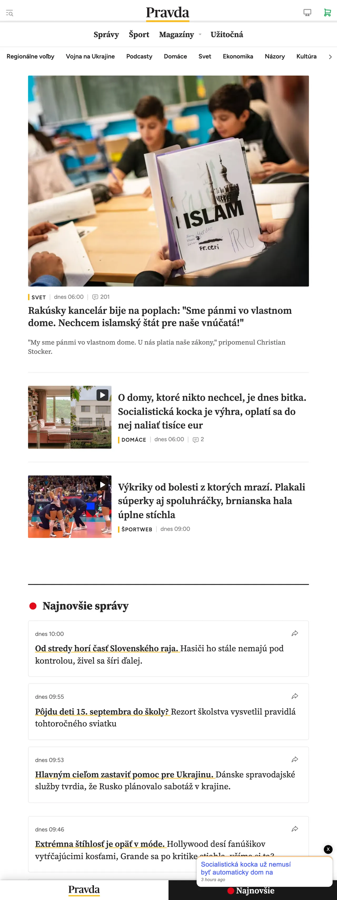 Screenshot of the Pravda front page