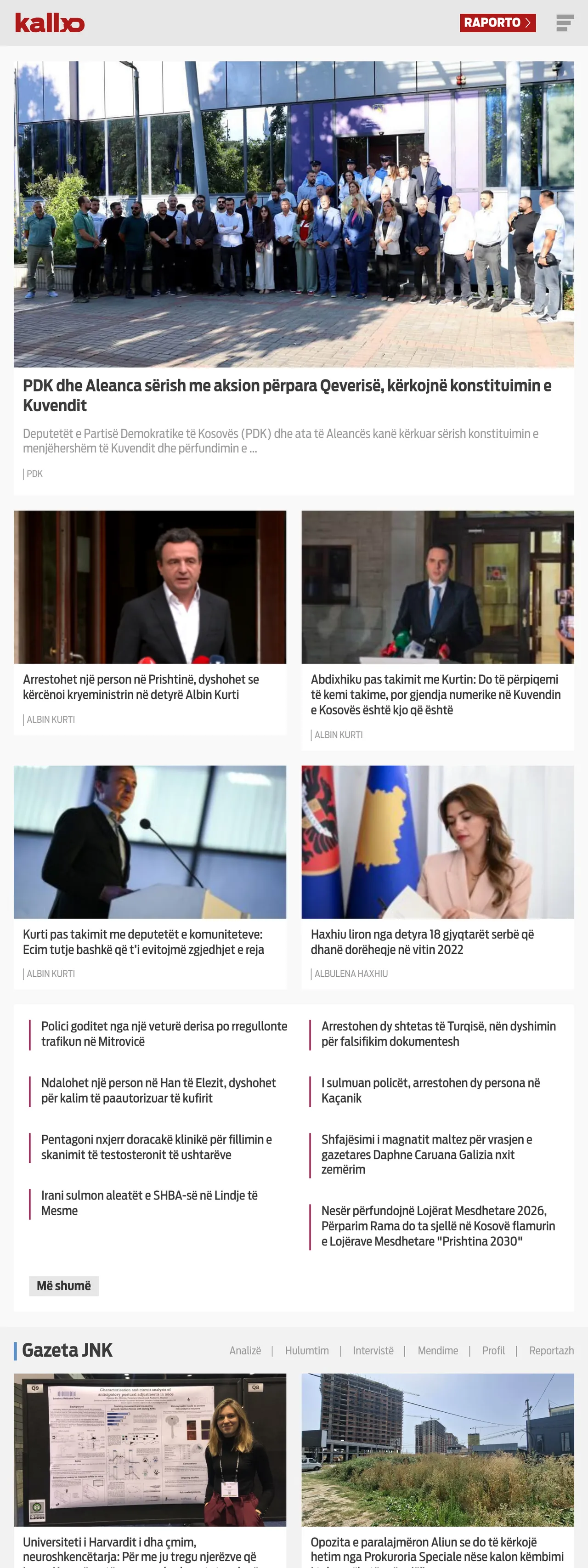 Screenshot of the Kallxo front page