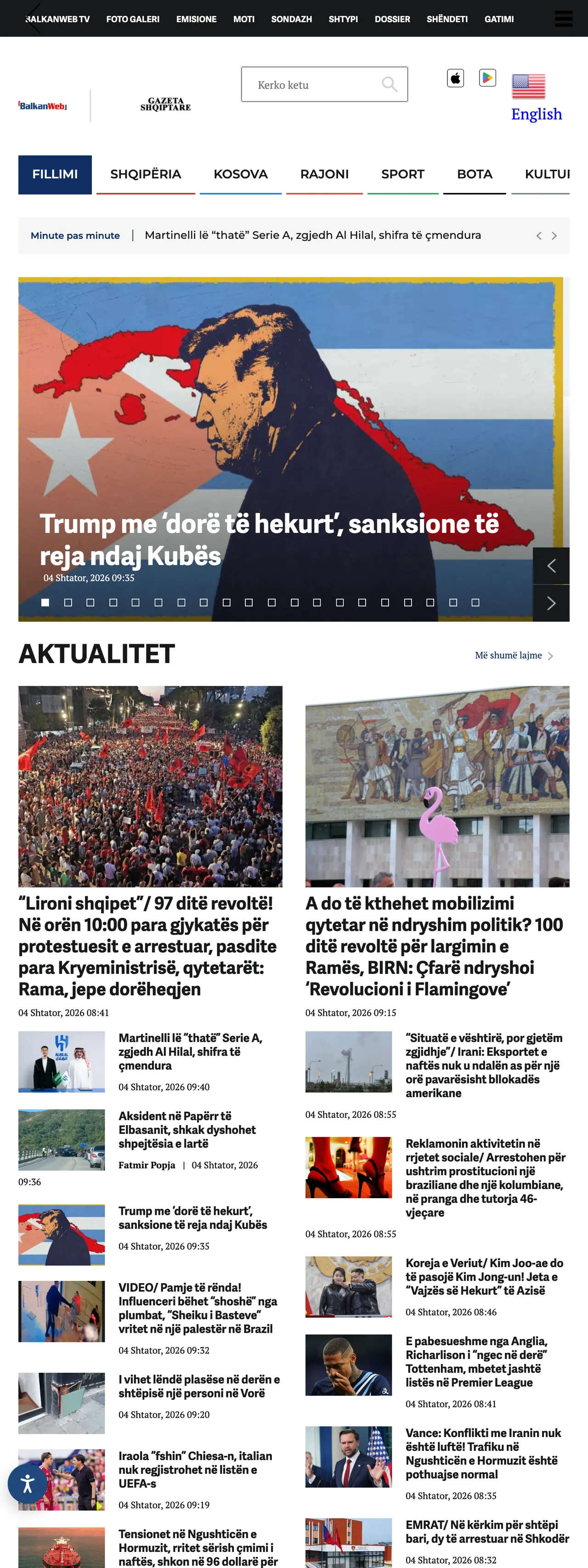 Screenshot of the BalkanWeb front page