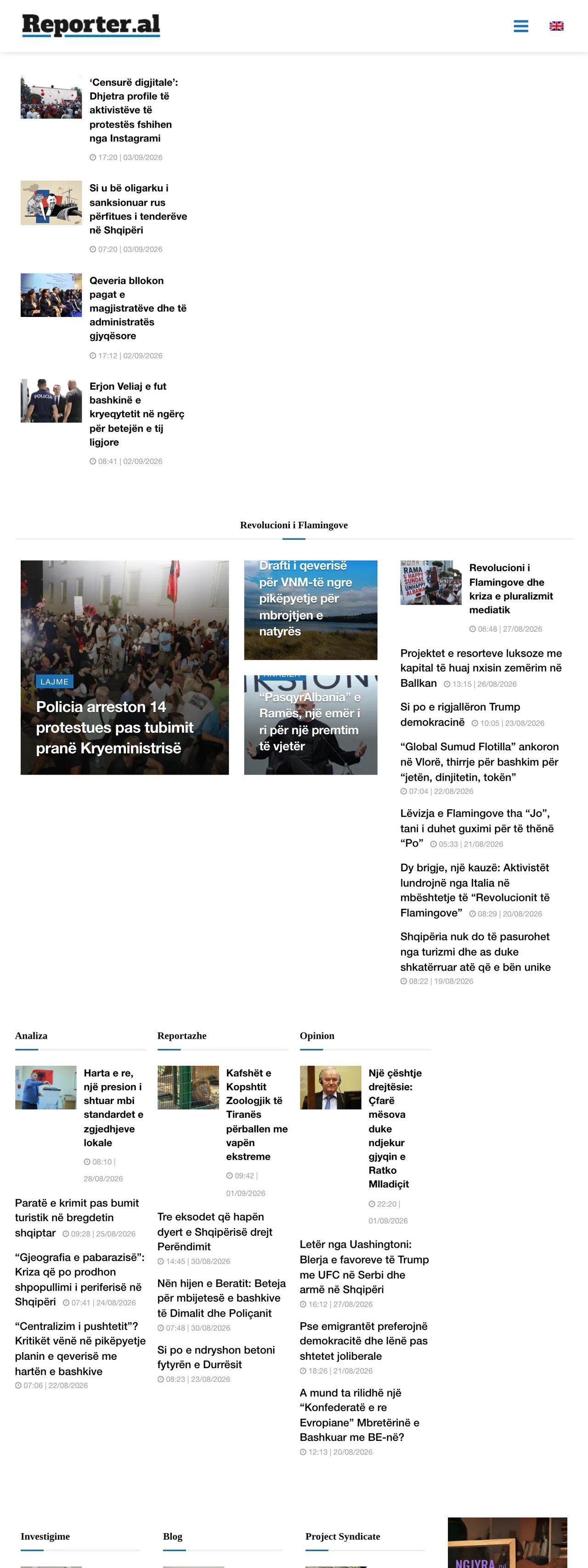Screenshot of the Reporter.al front page