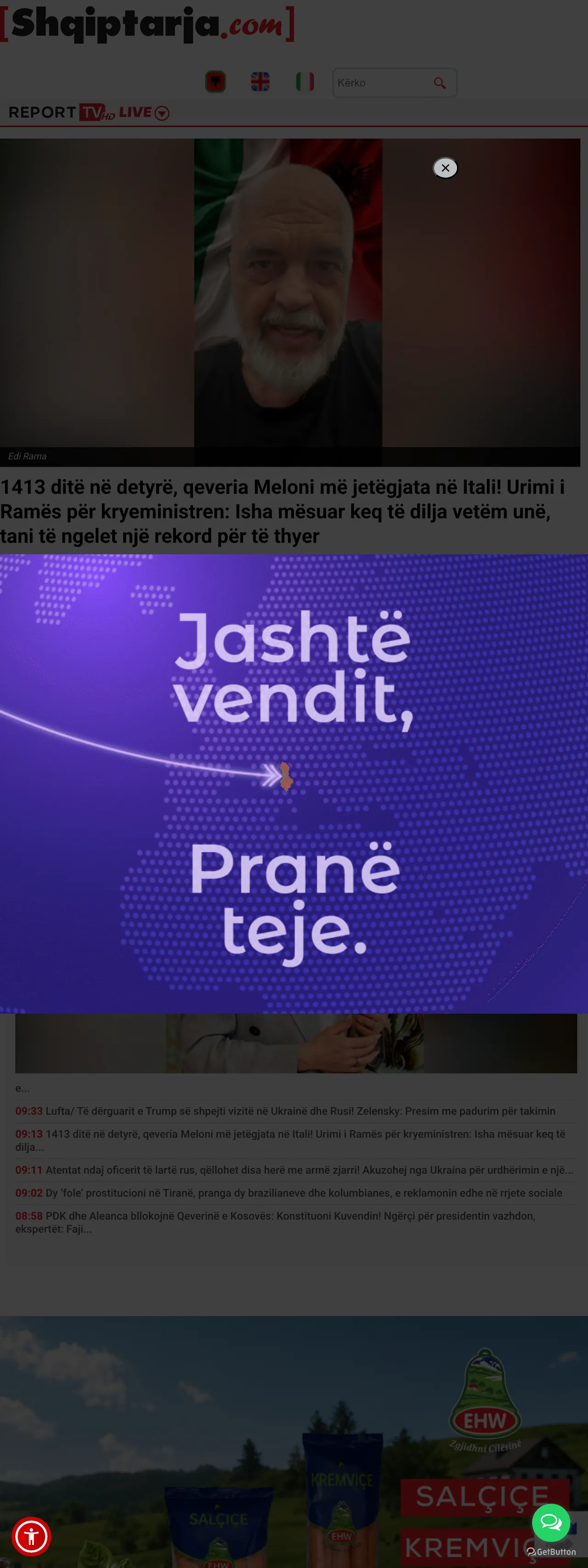 Screenshot of the Shqiptarja.com front page