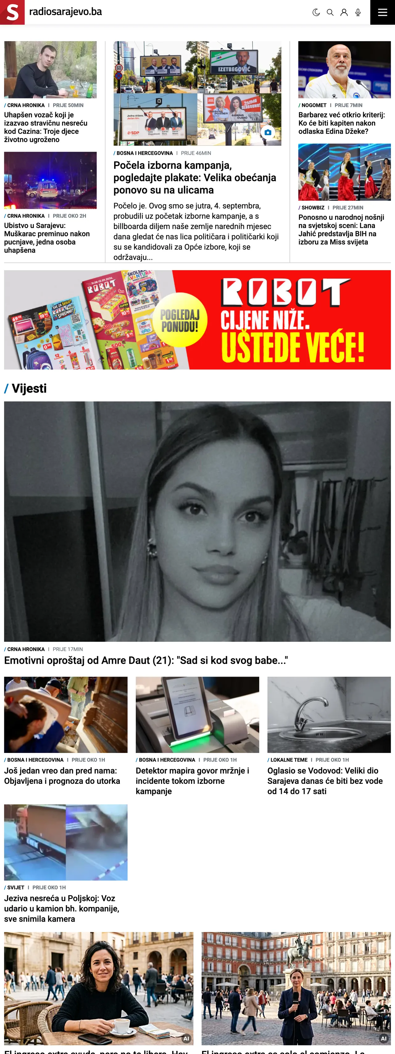 Screenshot of the Radio Sarajevo front page